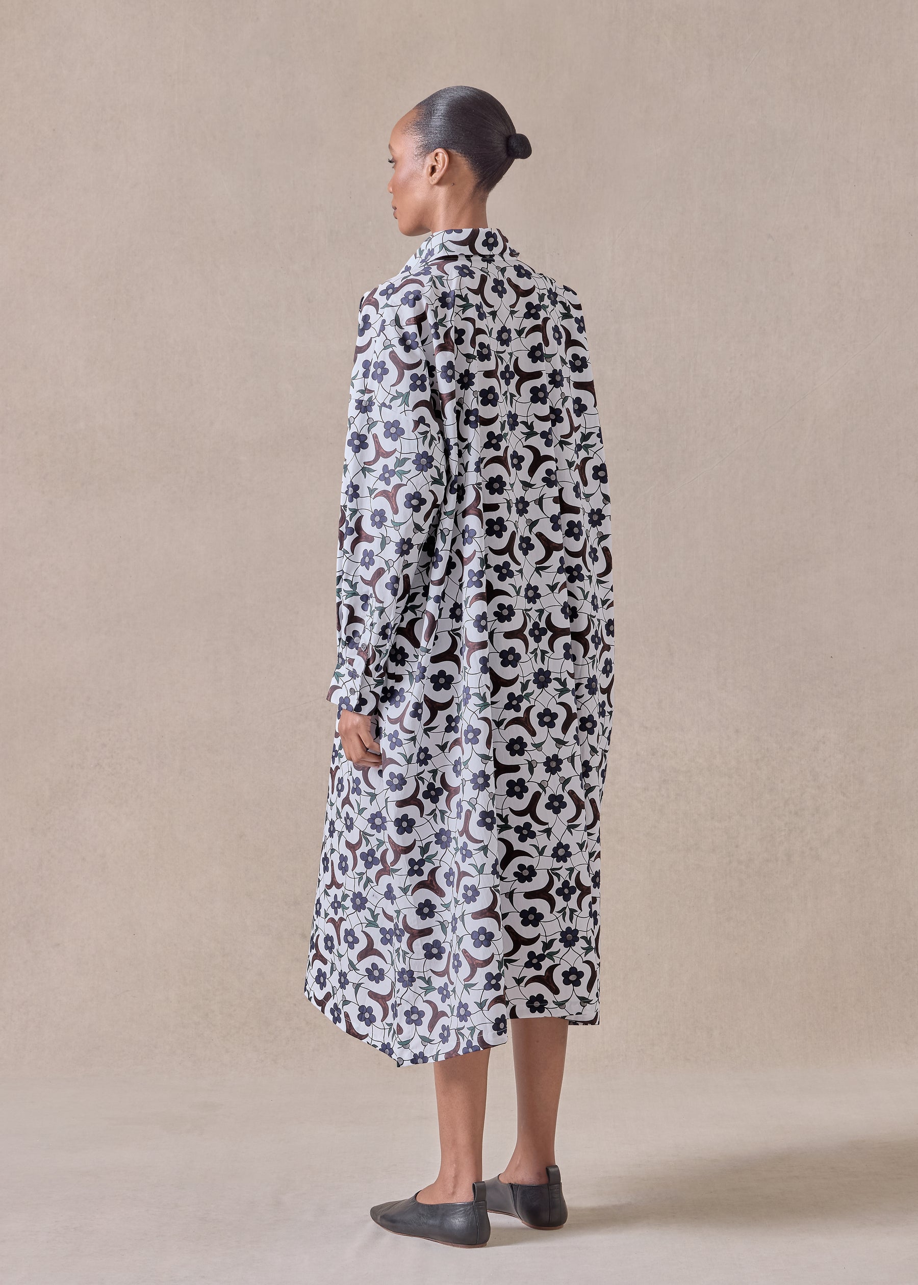 cotton wide a-line shirt dress with collar
