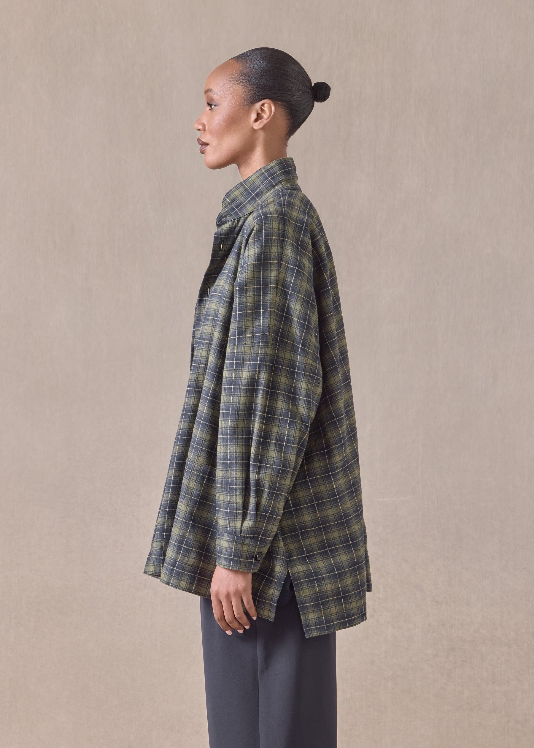 cotton wide longer back double stand collar shirt jacket - long