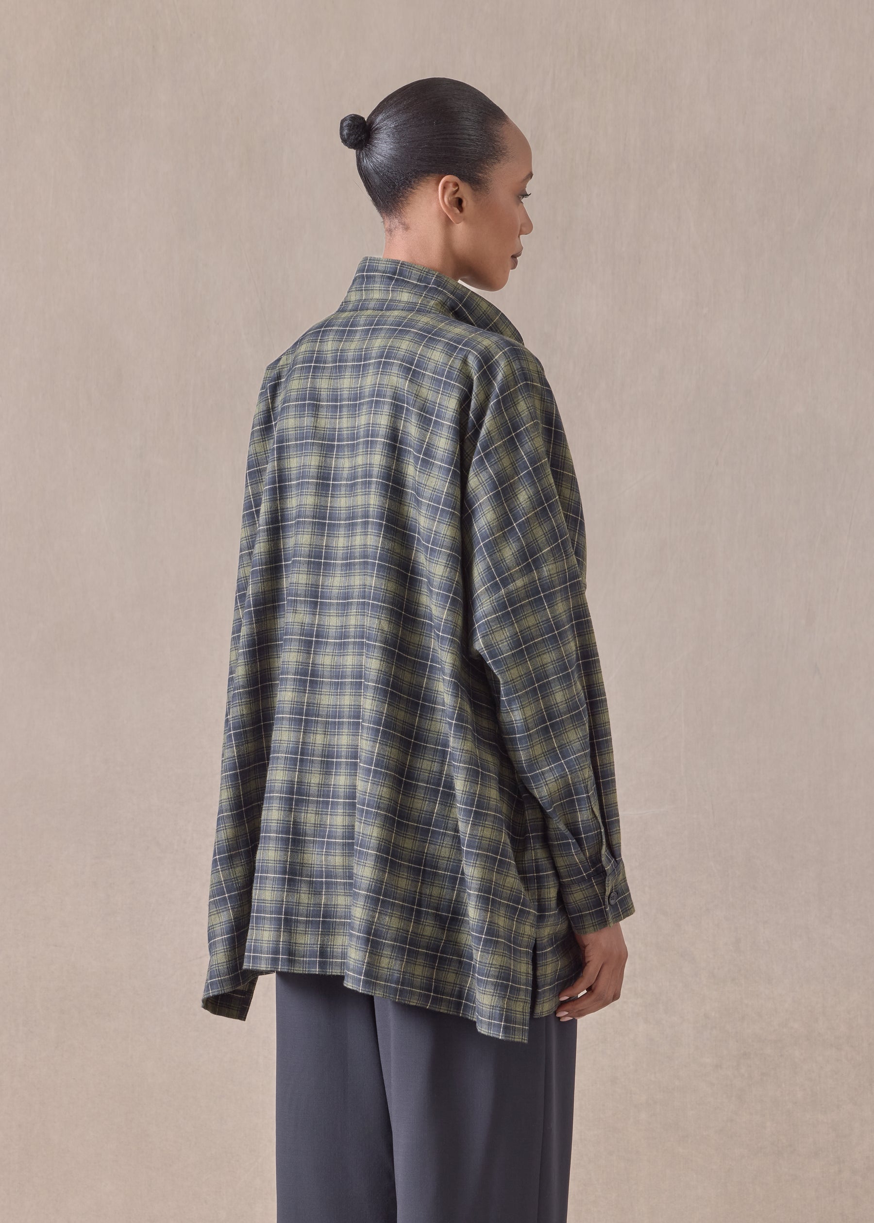 cotton wide longer back double stand collar shirt jacket - long