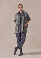 cotton wide longer back double stand collar shirt jacket - long