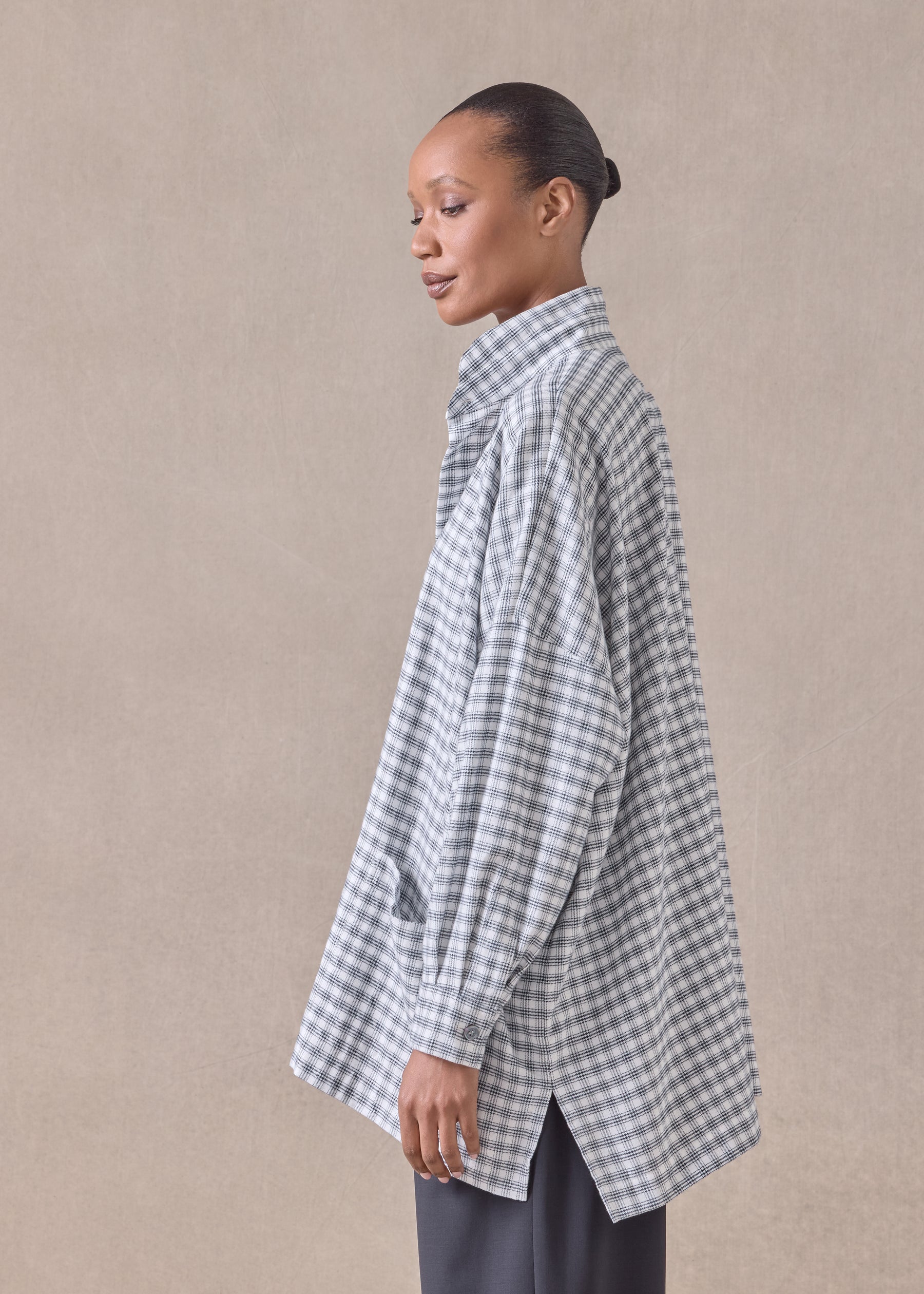 cotton wide longer back double stand collar shirt jacket - long