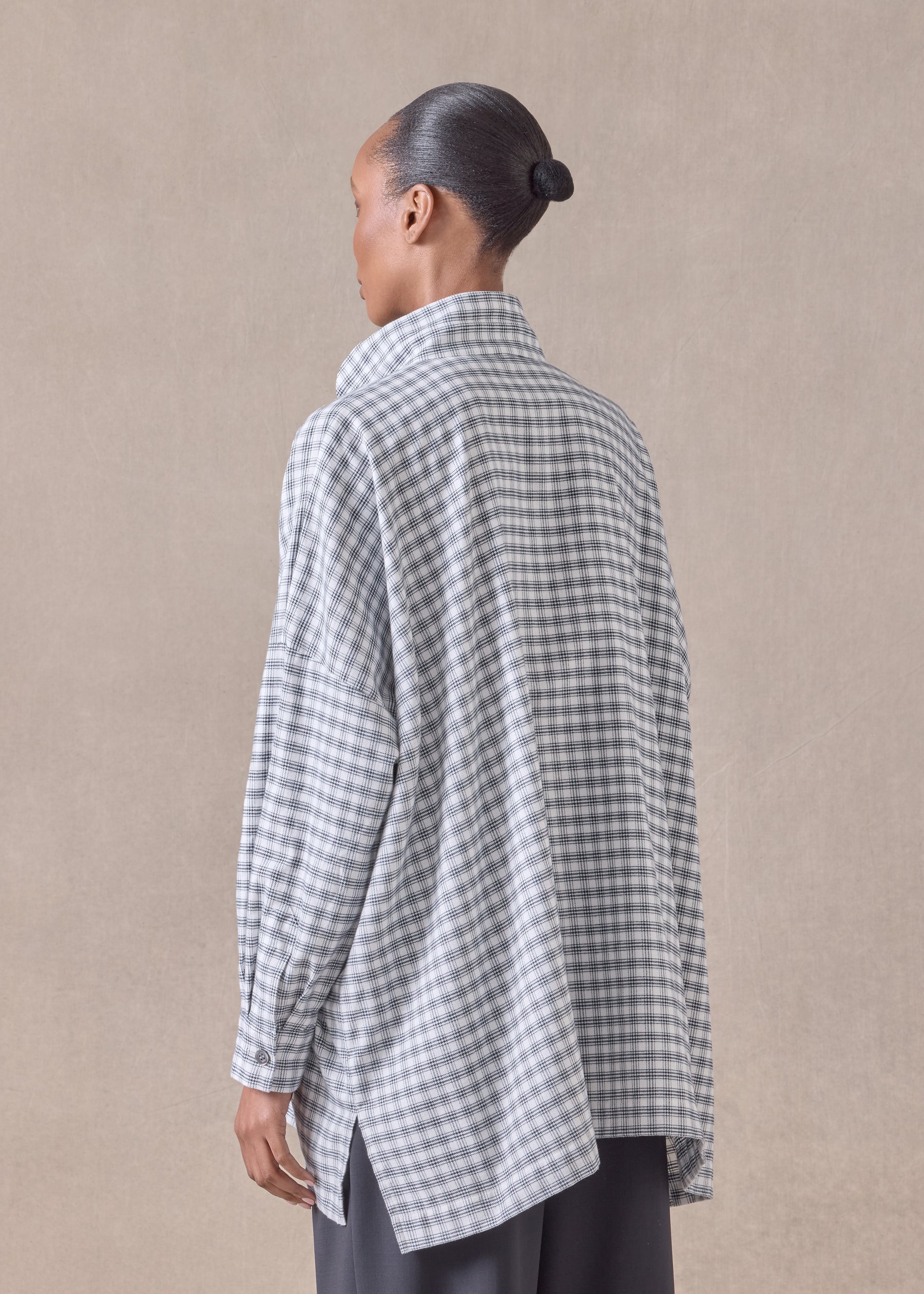 cotton wide longer back double stand collar shirt jacket - long