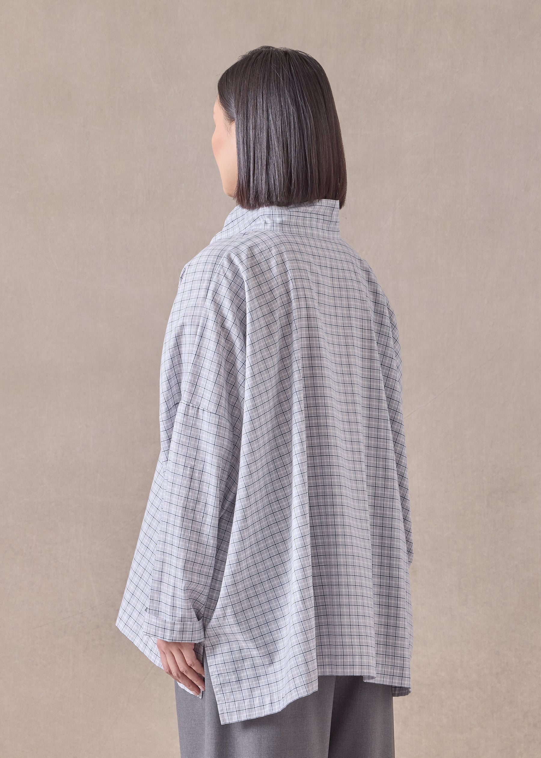 cotton wide longer back double stand collar shirt - mid plus