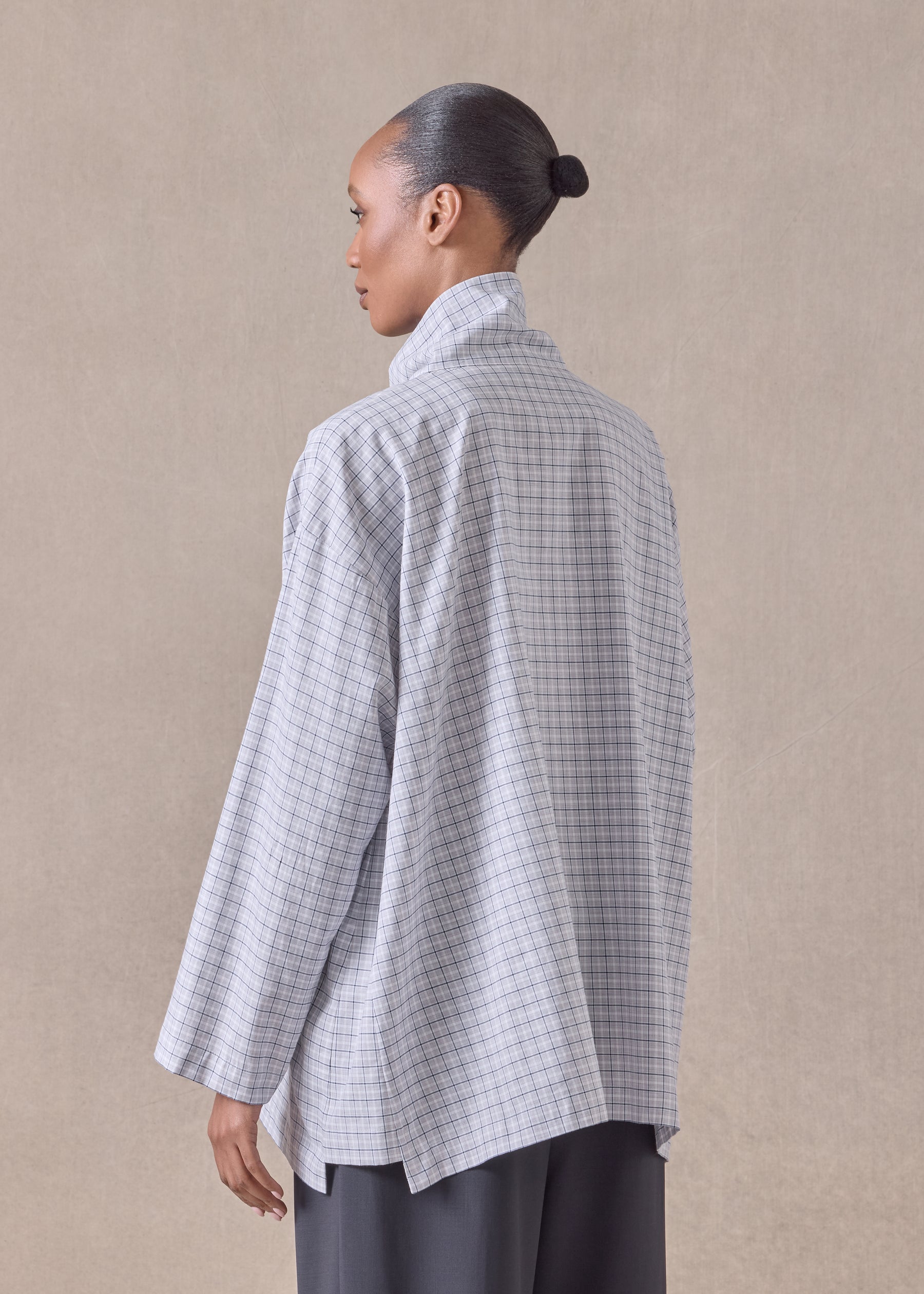 cotton slim a-line scrunch neck shirt with stepped insert - long