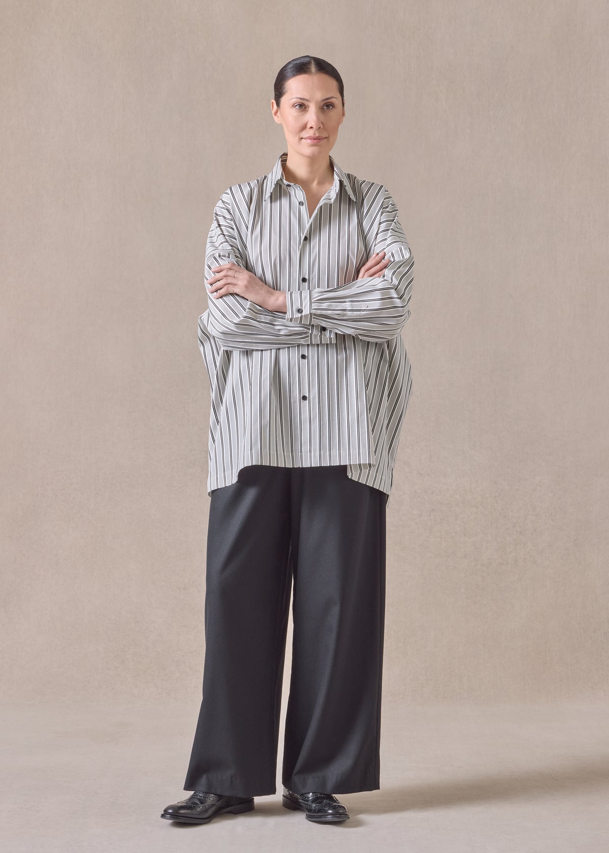 cotton wide longer back shirt with collar - long