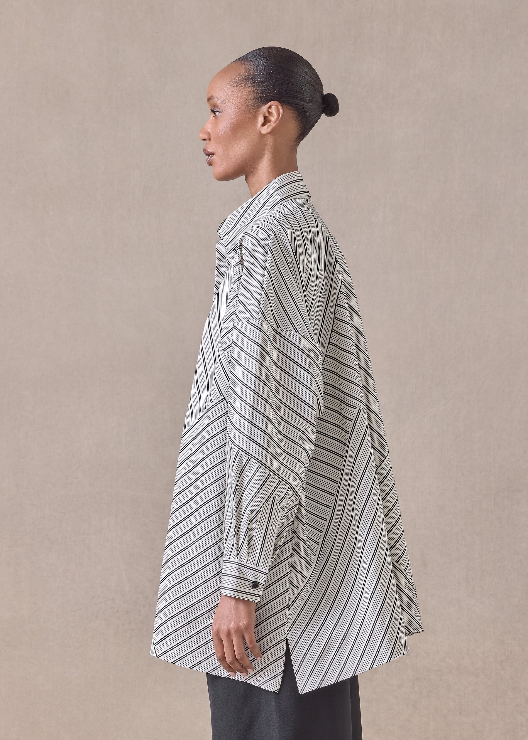 cotton wide a-line shirt with collar - long (patchwork)