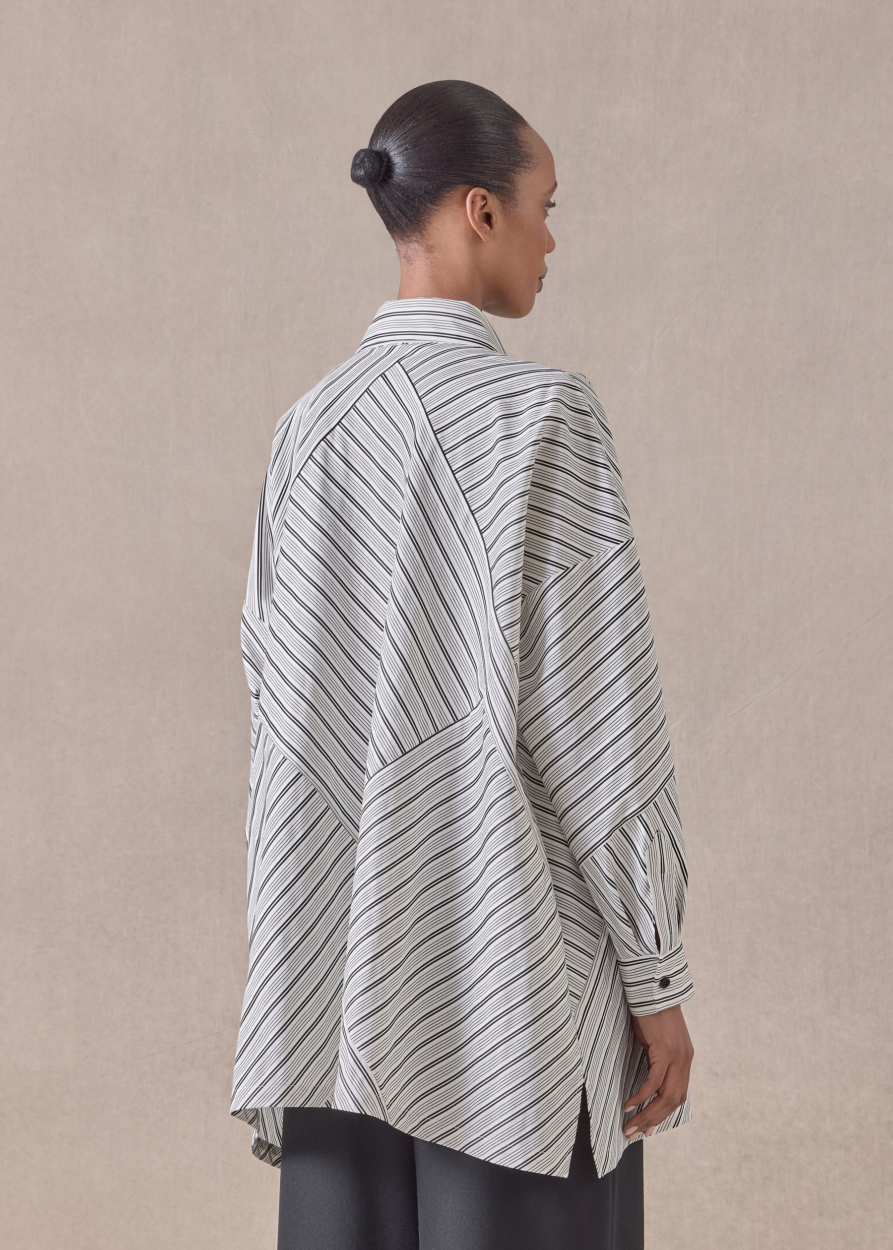 cotton wide a-line shirt with collar - long (patchwork)