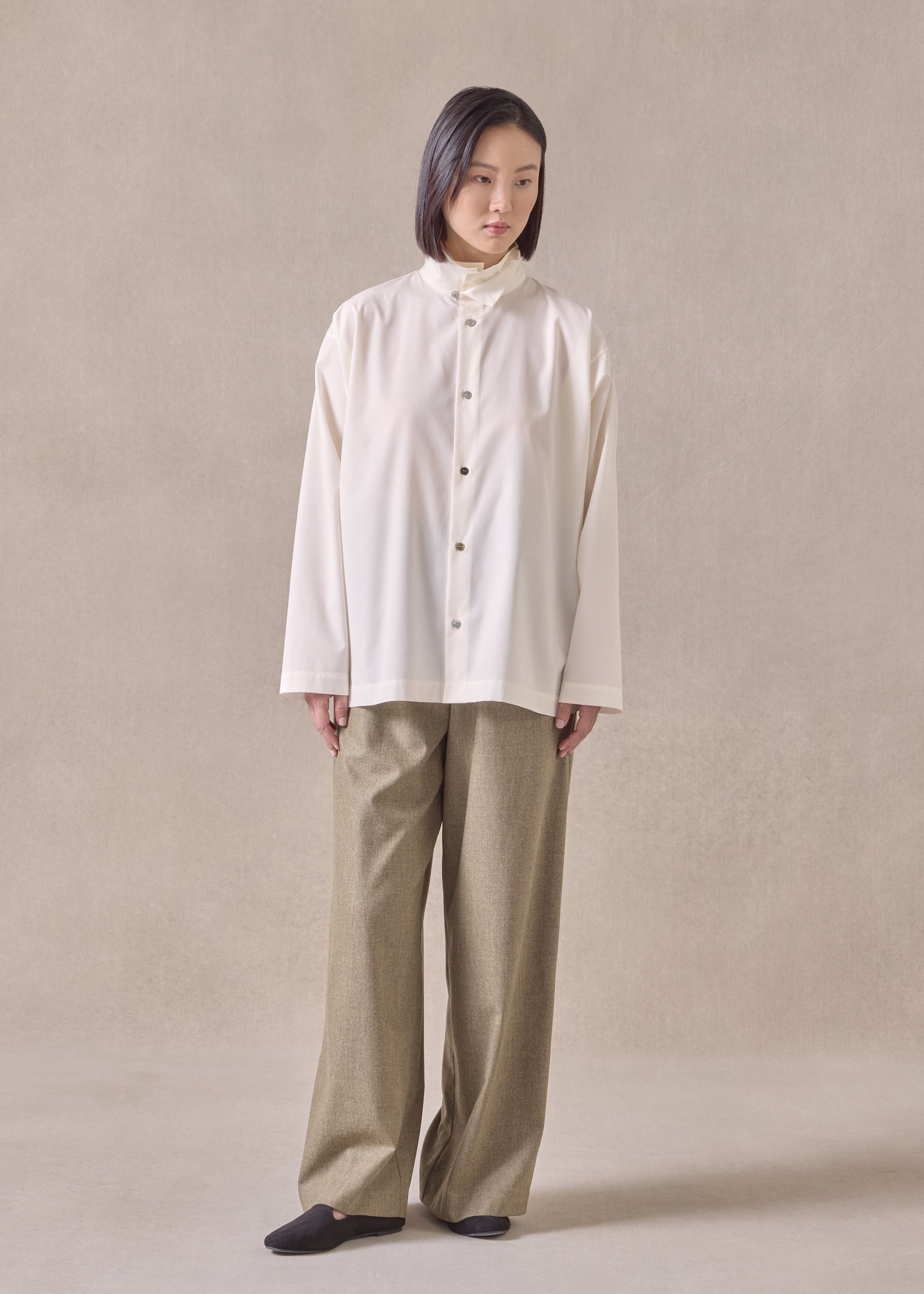 cotton side panelled two collar shirt - mid plus