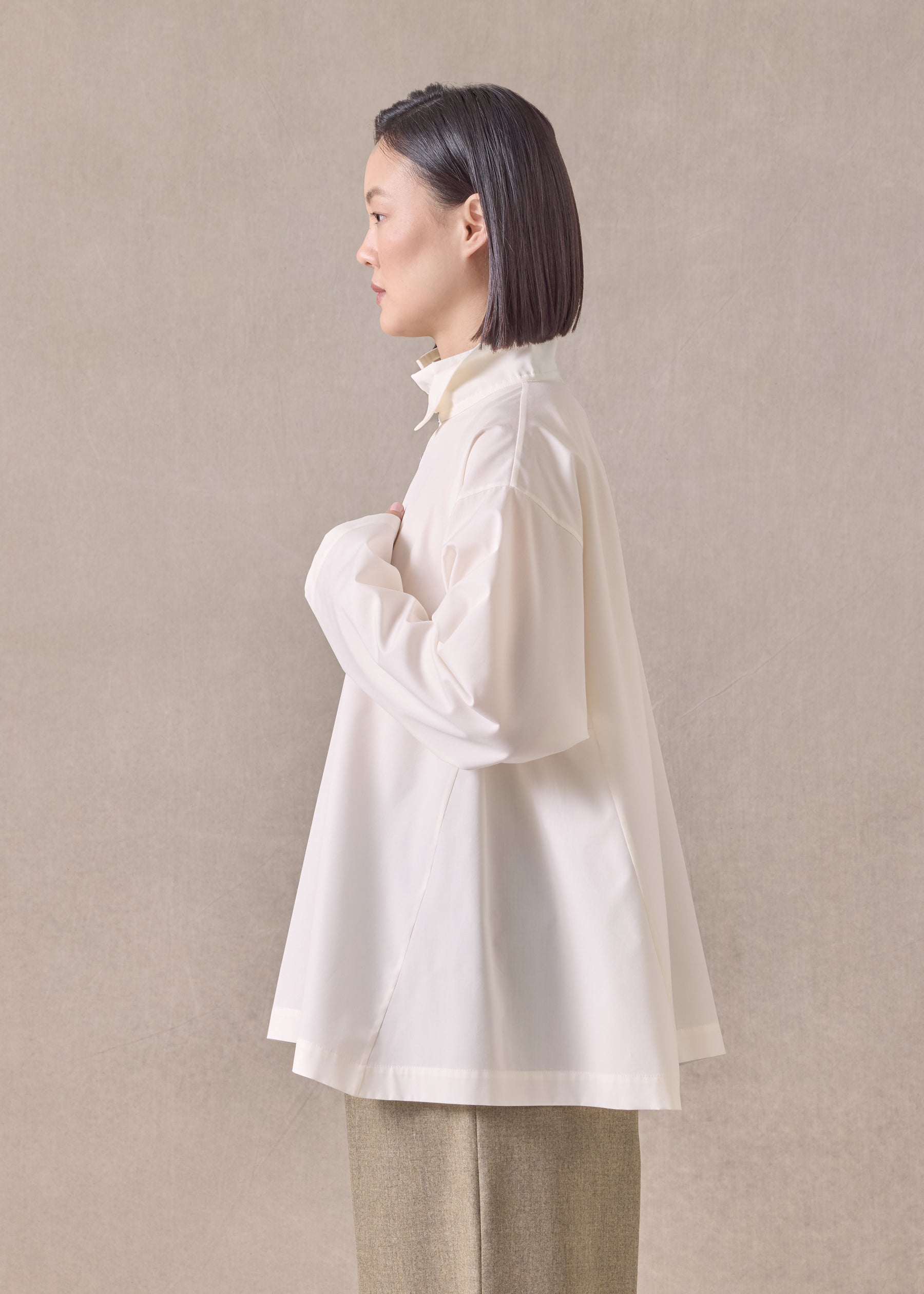 cotton side panelled two collar shirt - mid plus