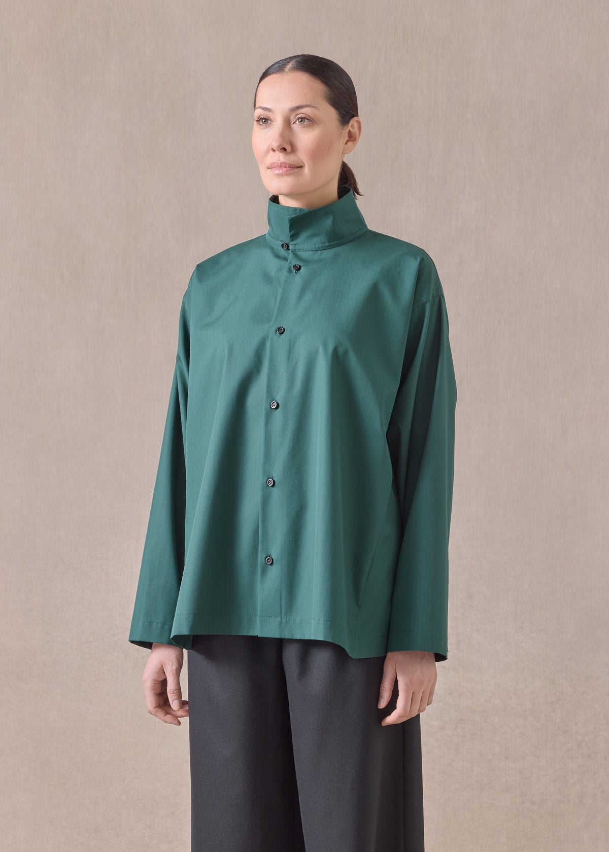 cotton side panelled two collar shirt - mid plus
