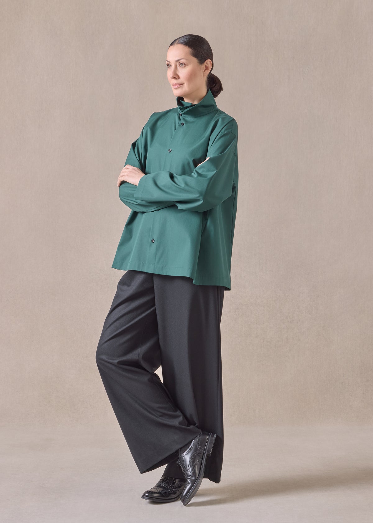 cotton side panelled two collar shirt - mid plus