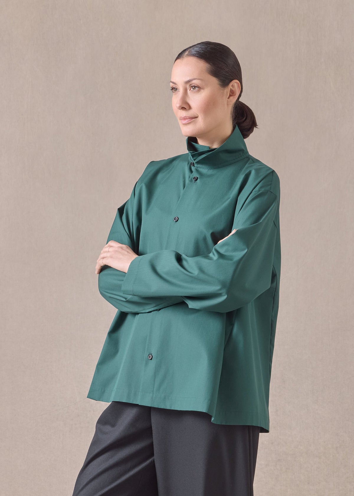 cotton side panelled two collar shirt - mid plus (spruce)