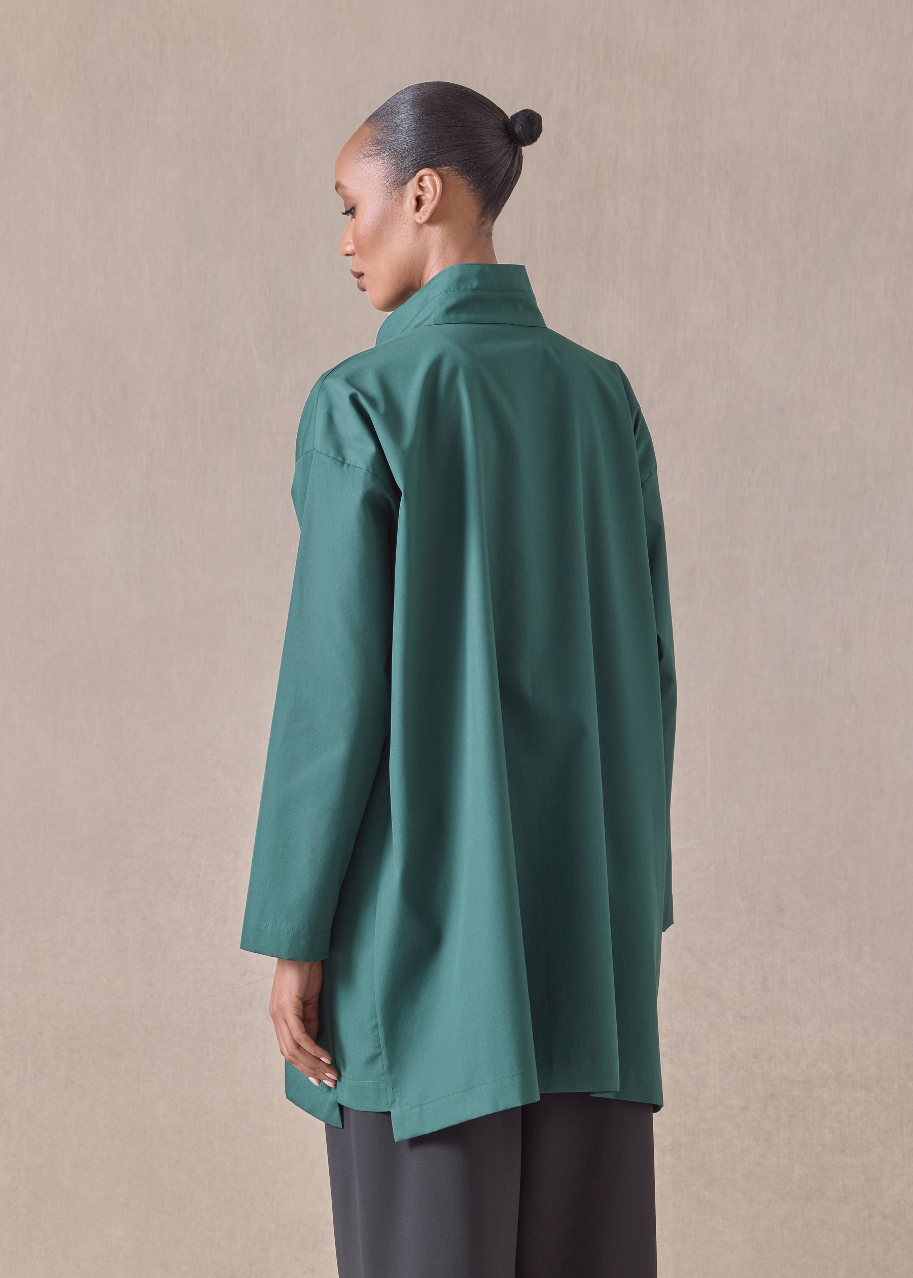 cotton slim a-line shirt with double stand collar and stepped insert - long plus
