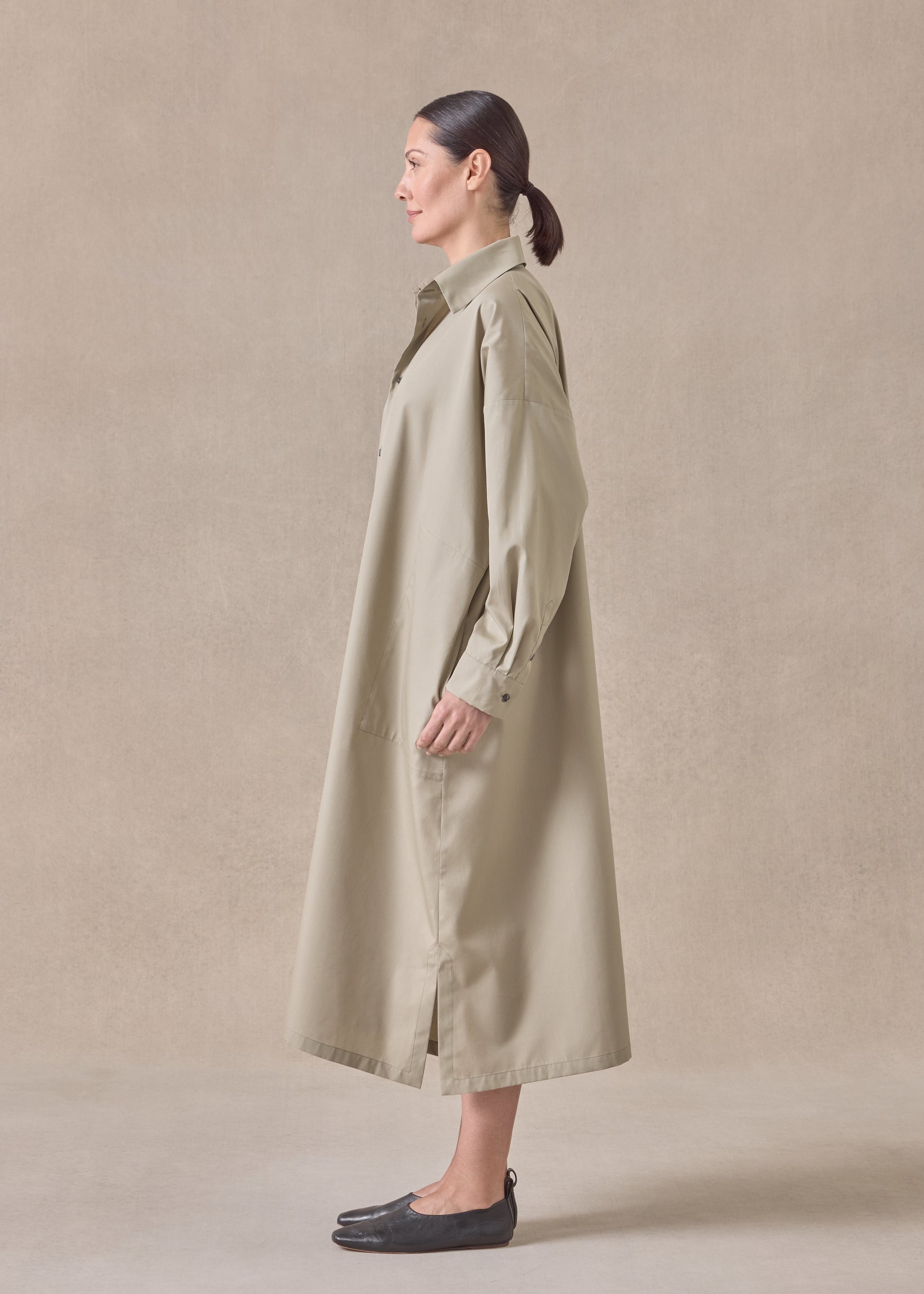 cotton wide a-line shirt dress with collar