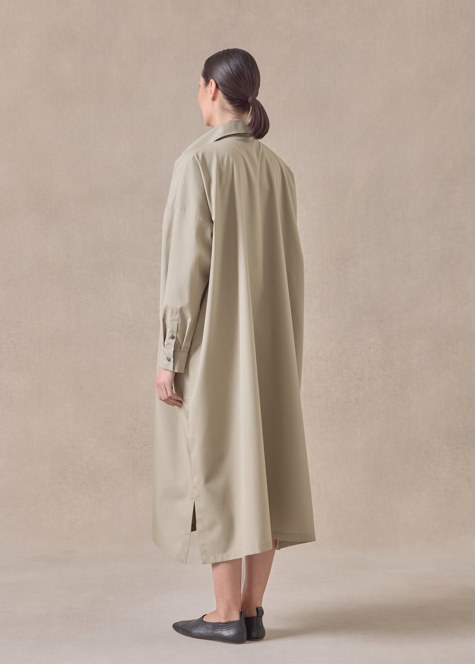 cotton wide a-line shirt dress with collar