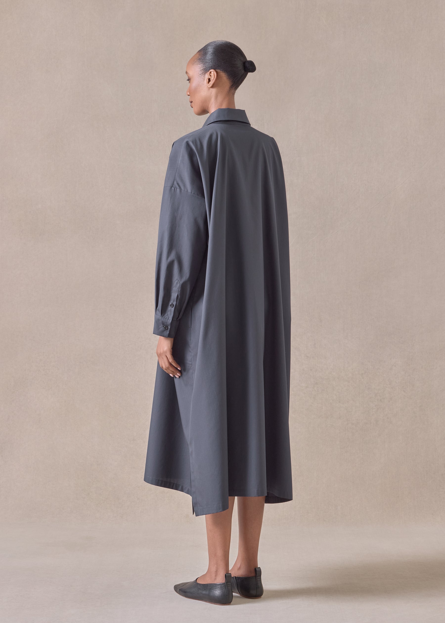 cotton wide a-line shirt dress with collar