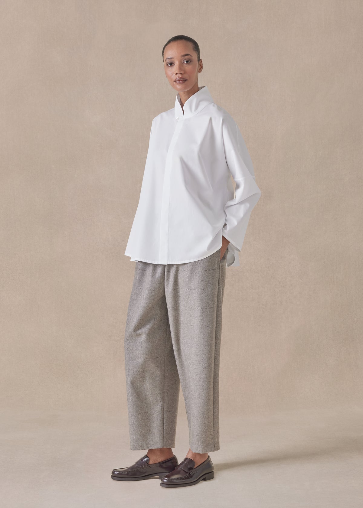 cotton chinese imperial shirt with chinese collar - mid plus