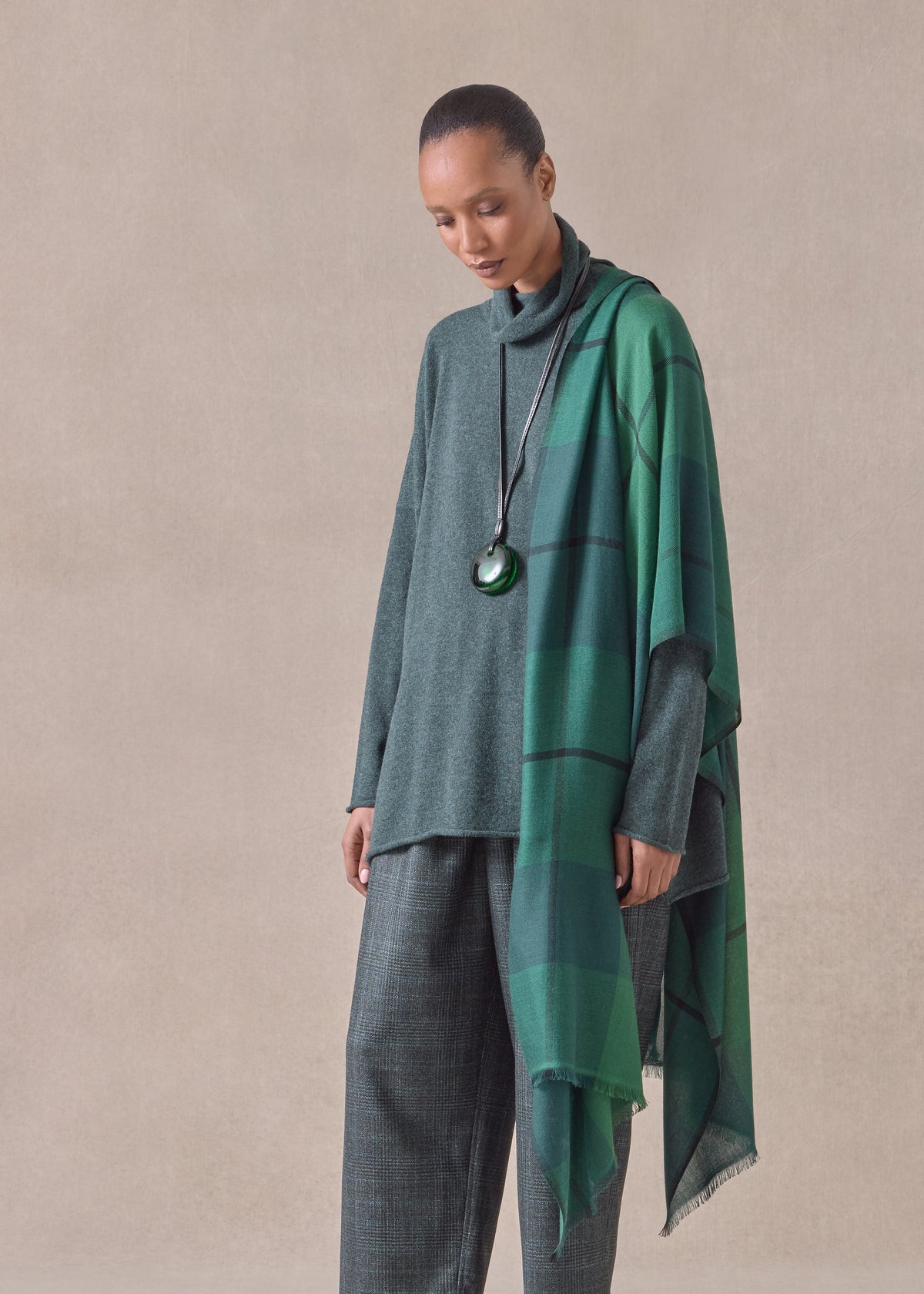 cashmere tartan check scarf (emerald)