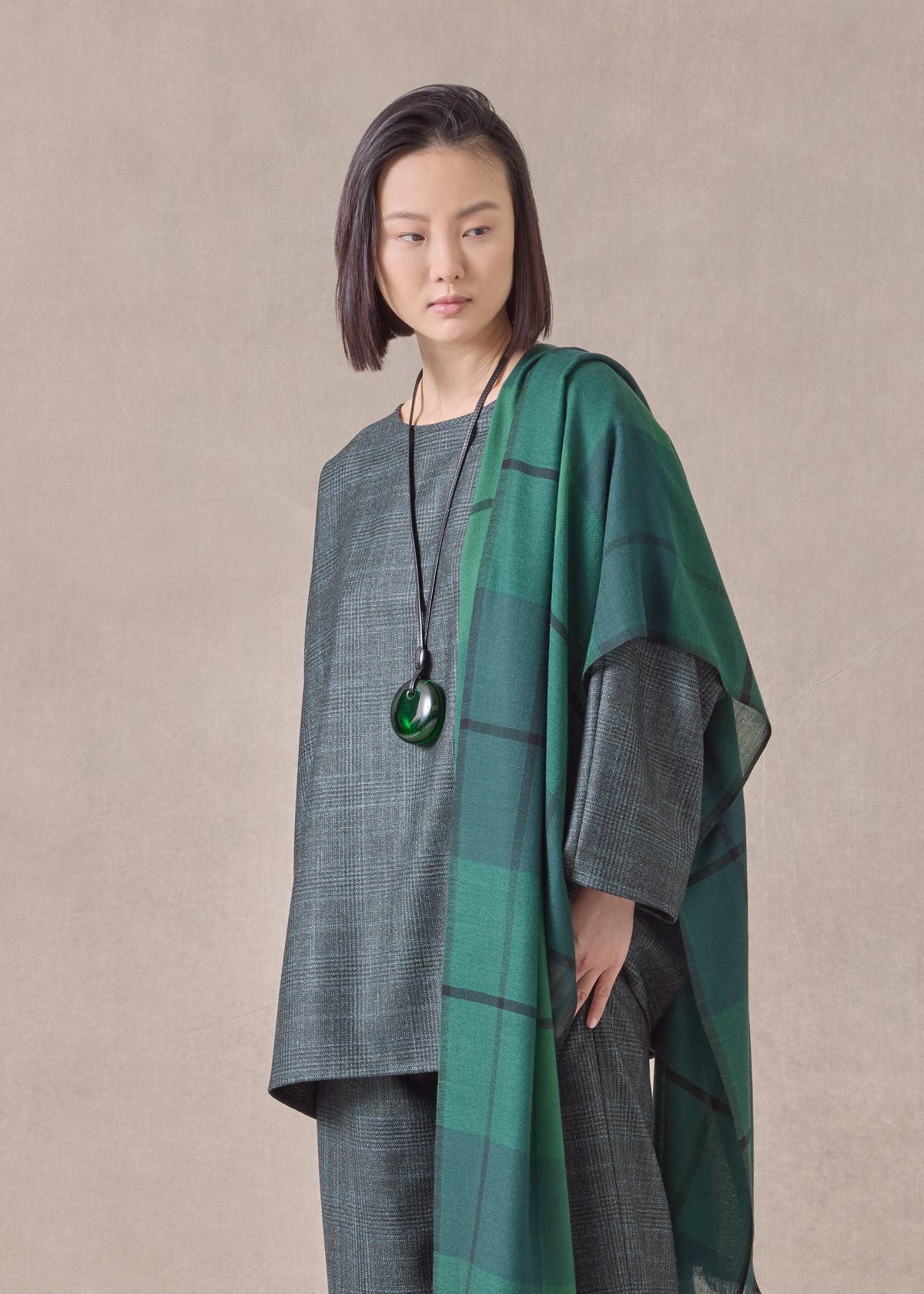 cashmere tartan check scarf (emerald)