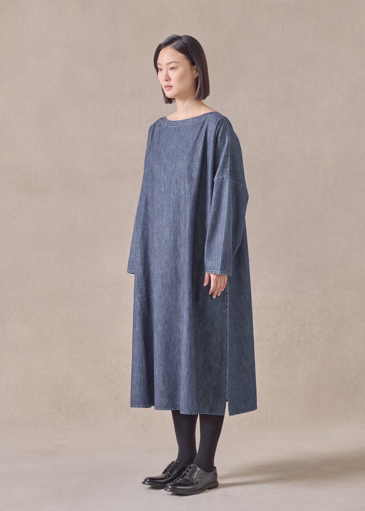 cotton denim chinese imperial scoop neck dress