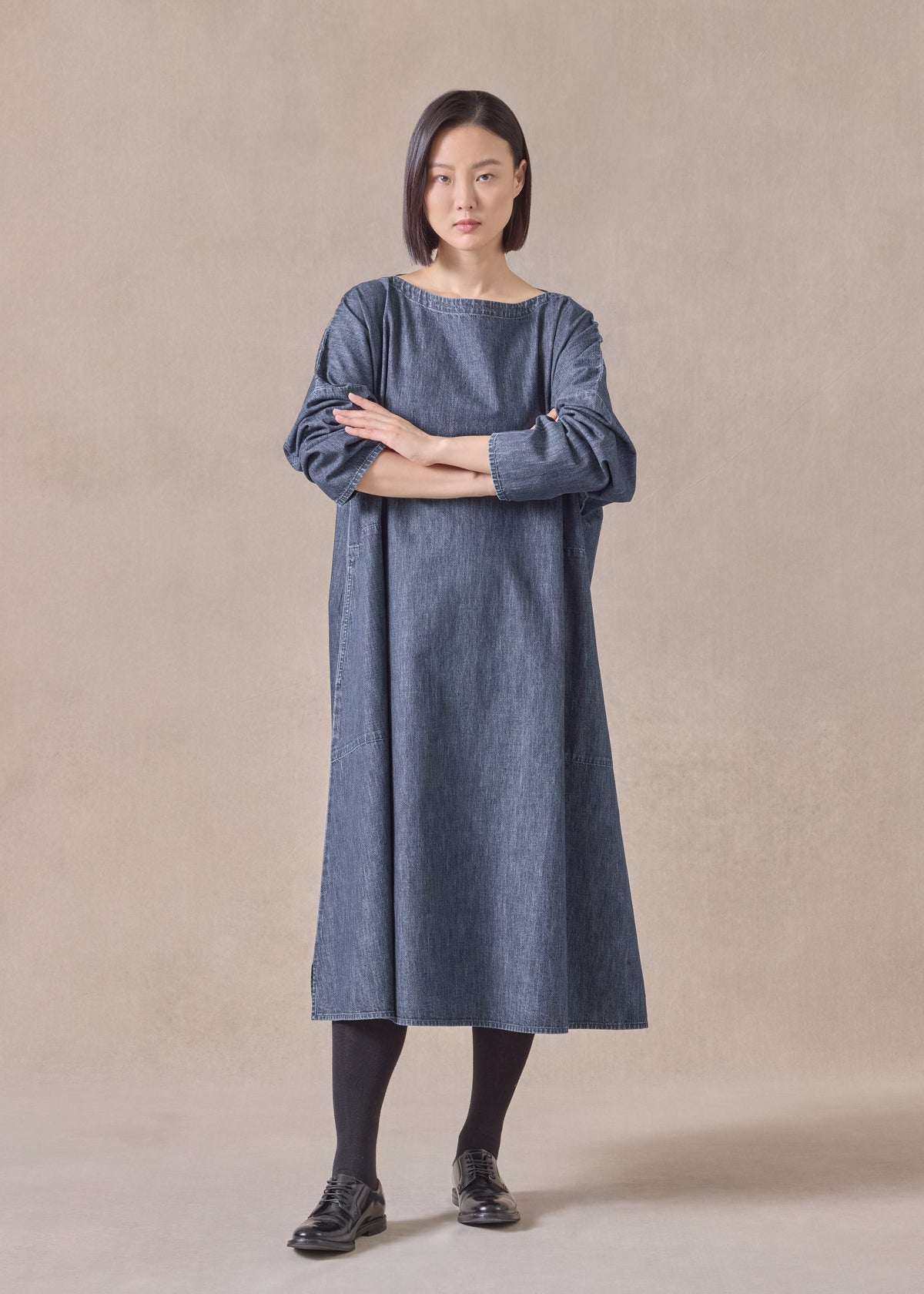 cotton denim chinese imperial scoop neck dress