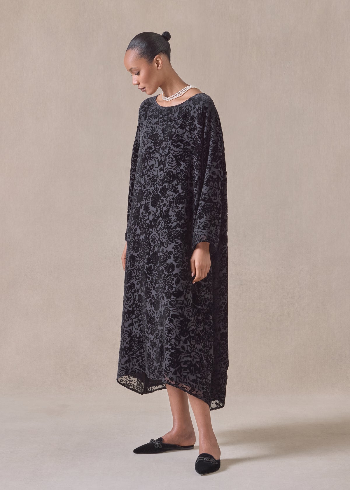 silk mix wide a-line boat neck dress