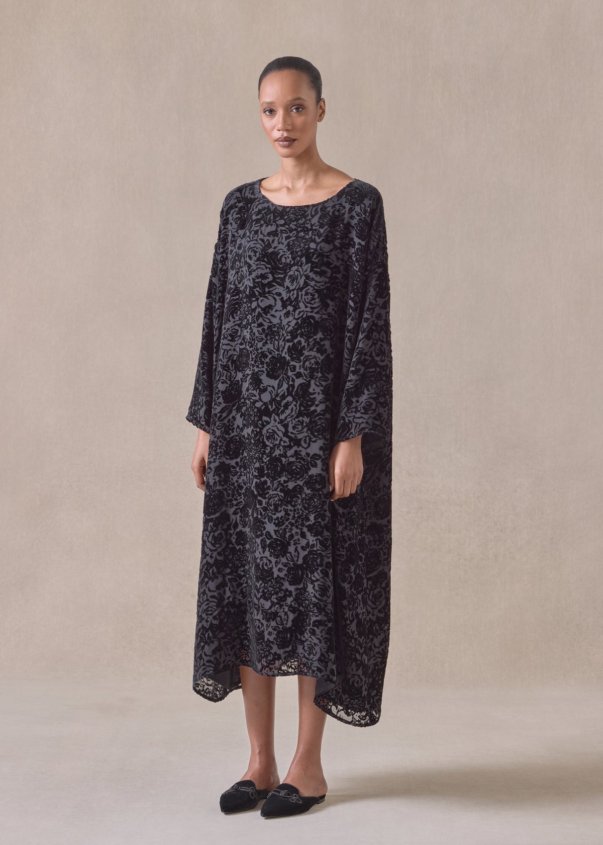 silk mix wide a-line boat neck dress