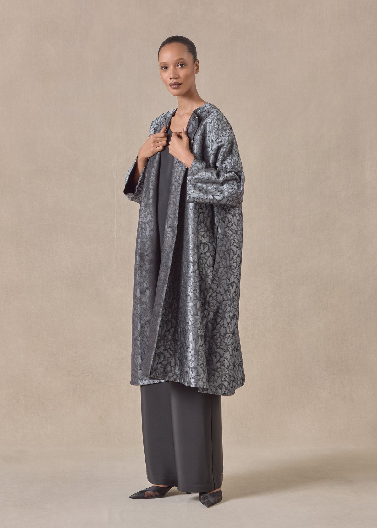 silk round neck chinese coat - 3/4 length (reversible)