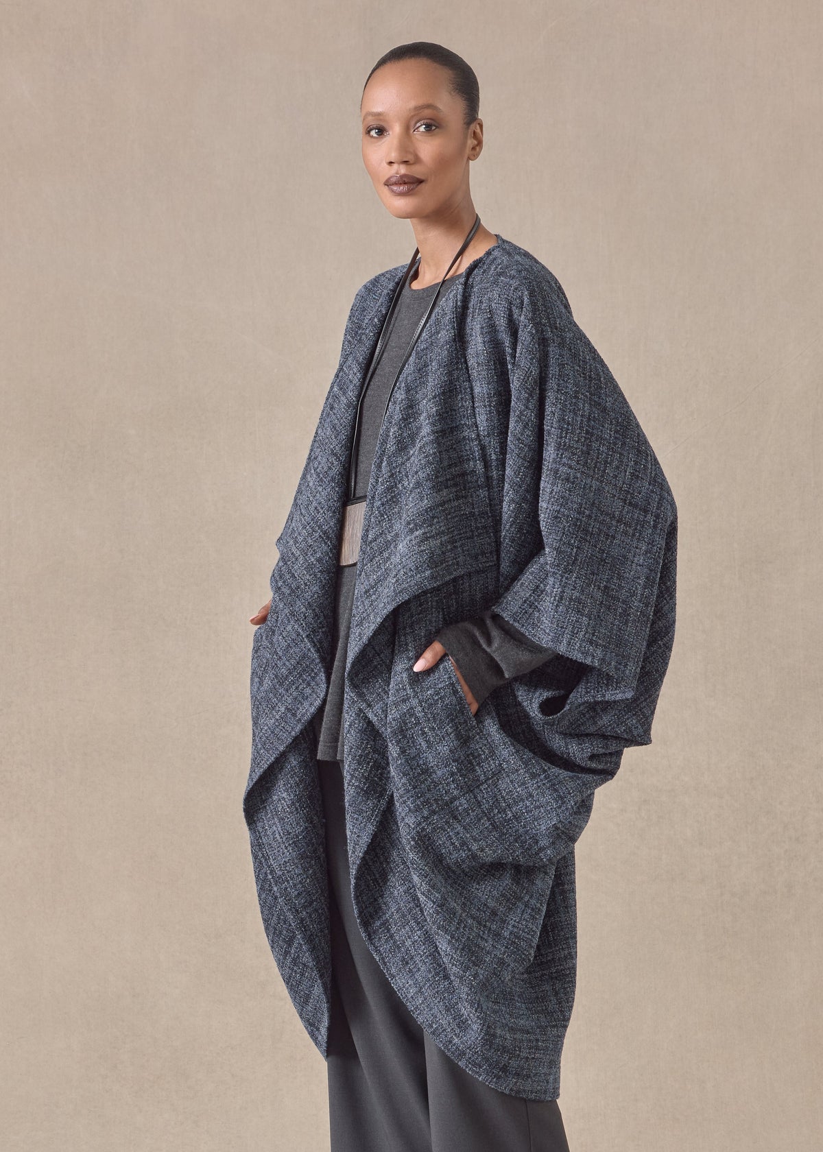 alpaca wool mix cocoon coat (bluegrey)