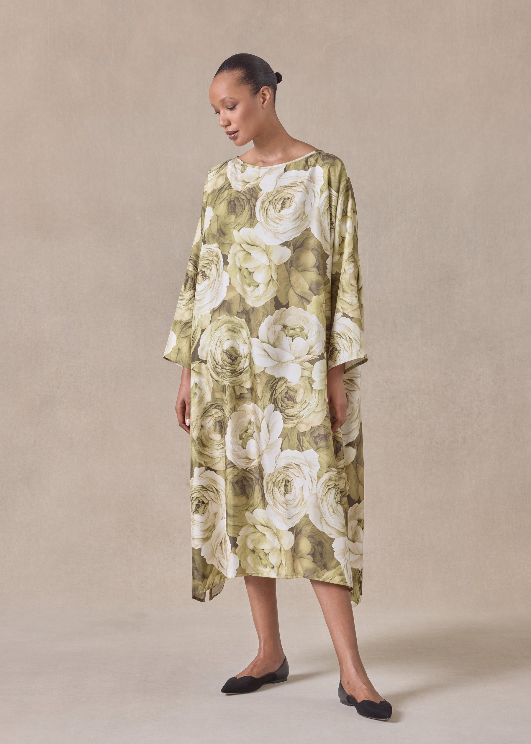 silk wide a-line scoop neck dress