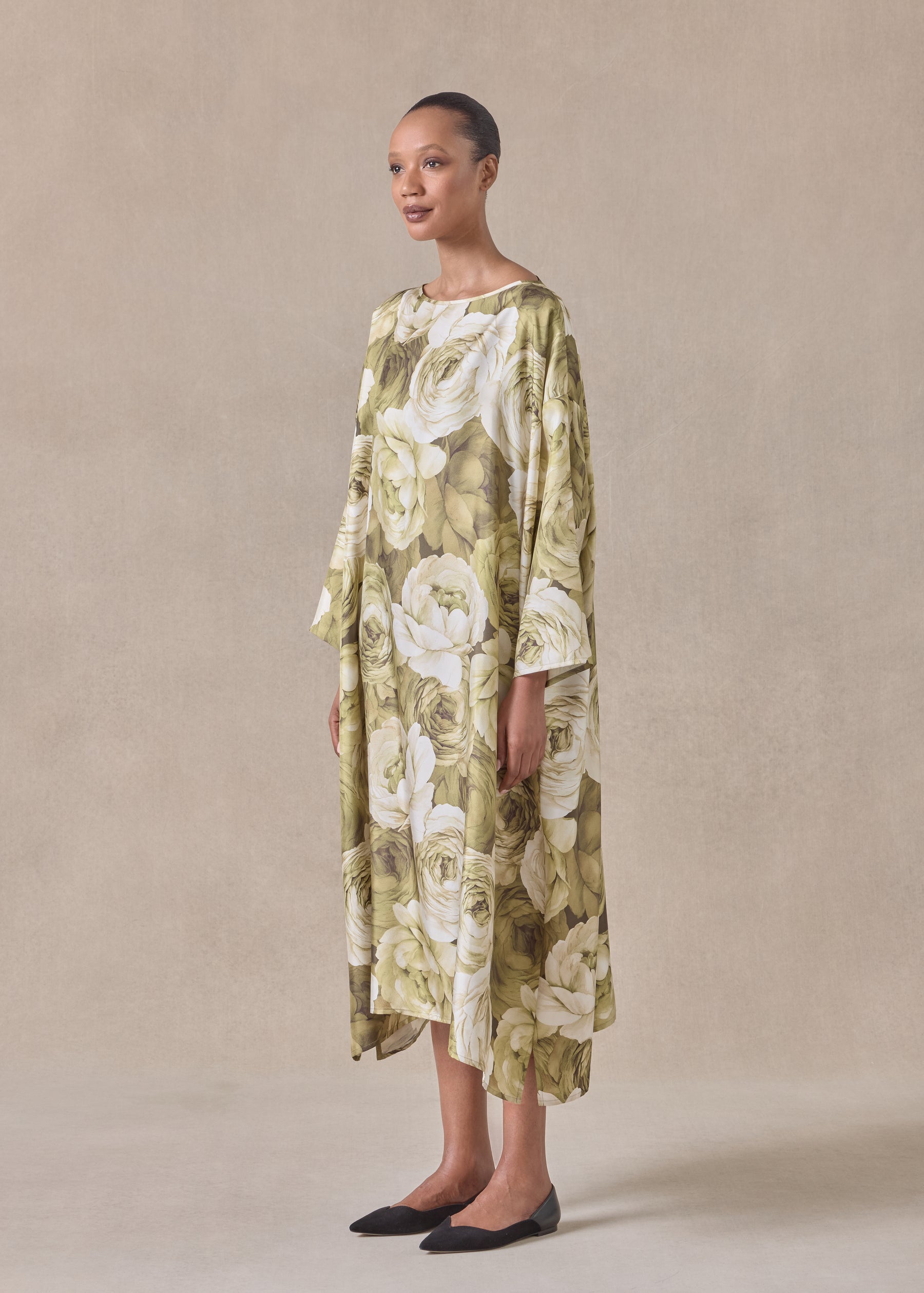 silk wide a-line scoop neck dress