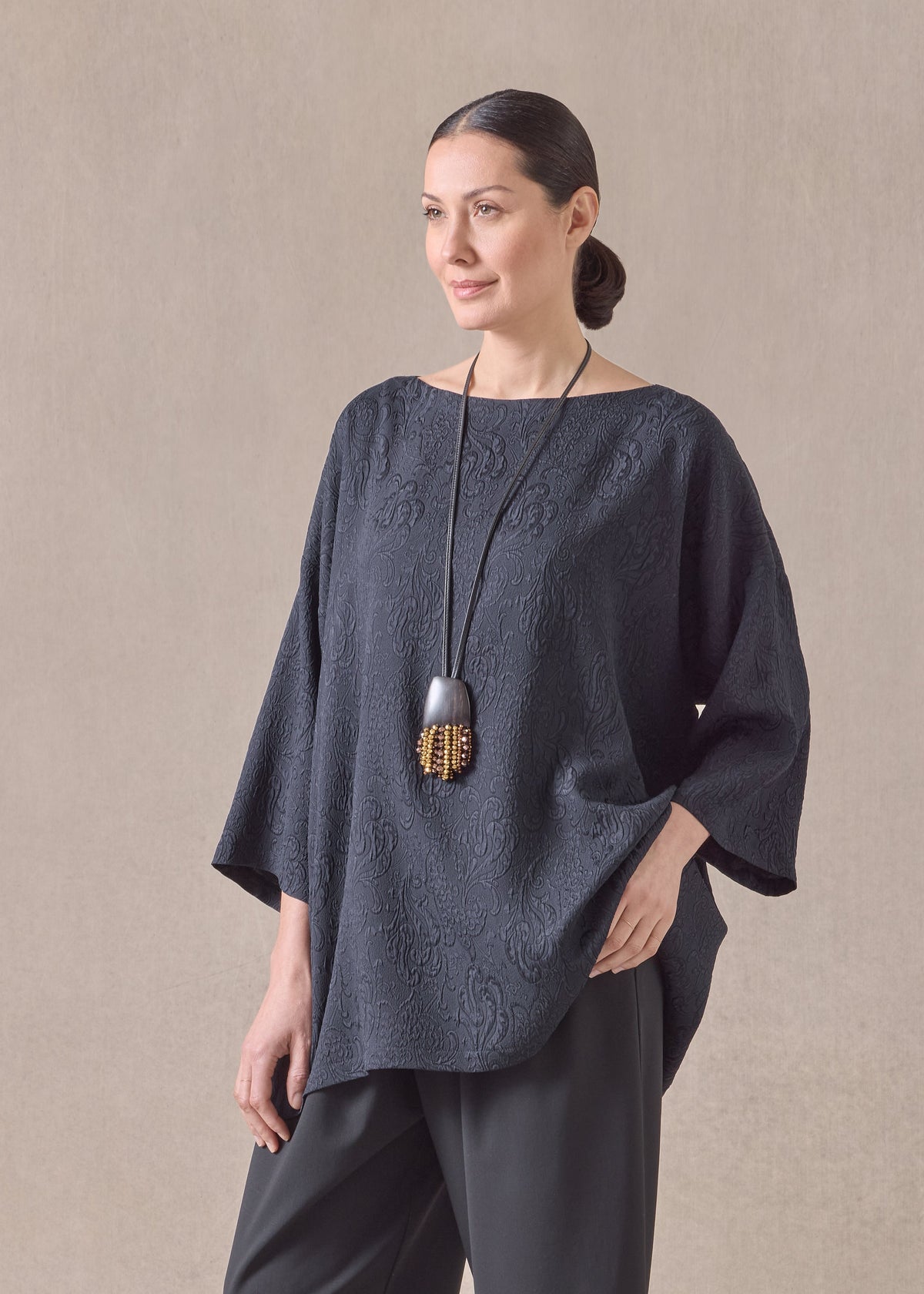 silk wide a-line scoop neck tunic - long (navydark)
