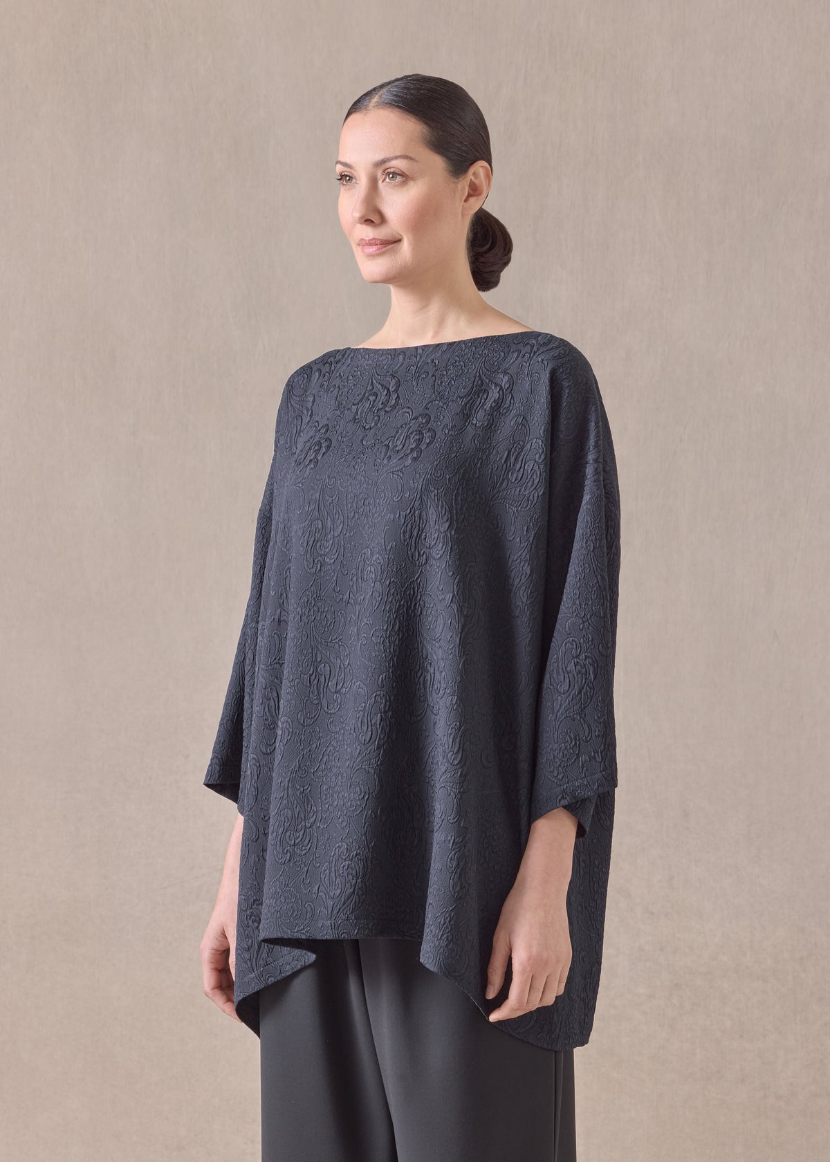 silk wide a-line scoop neck tunic - long