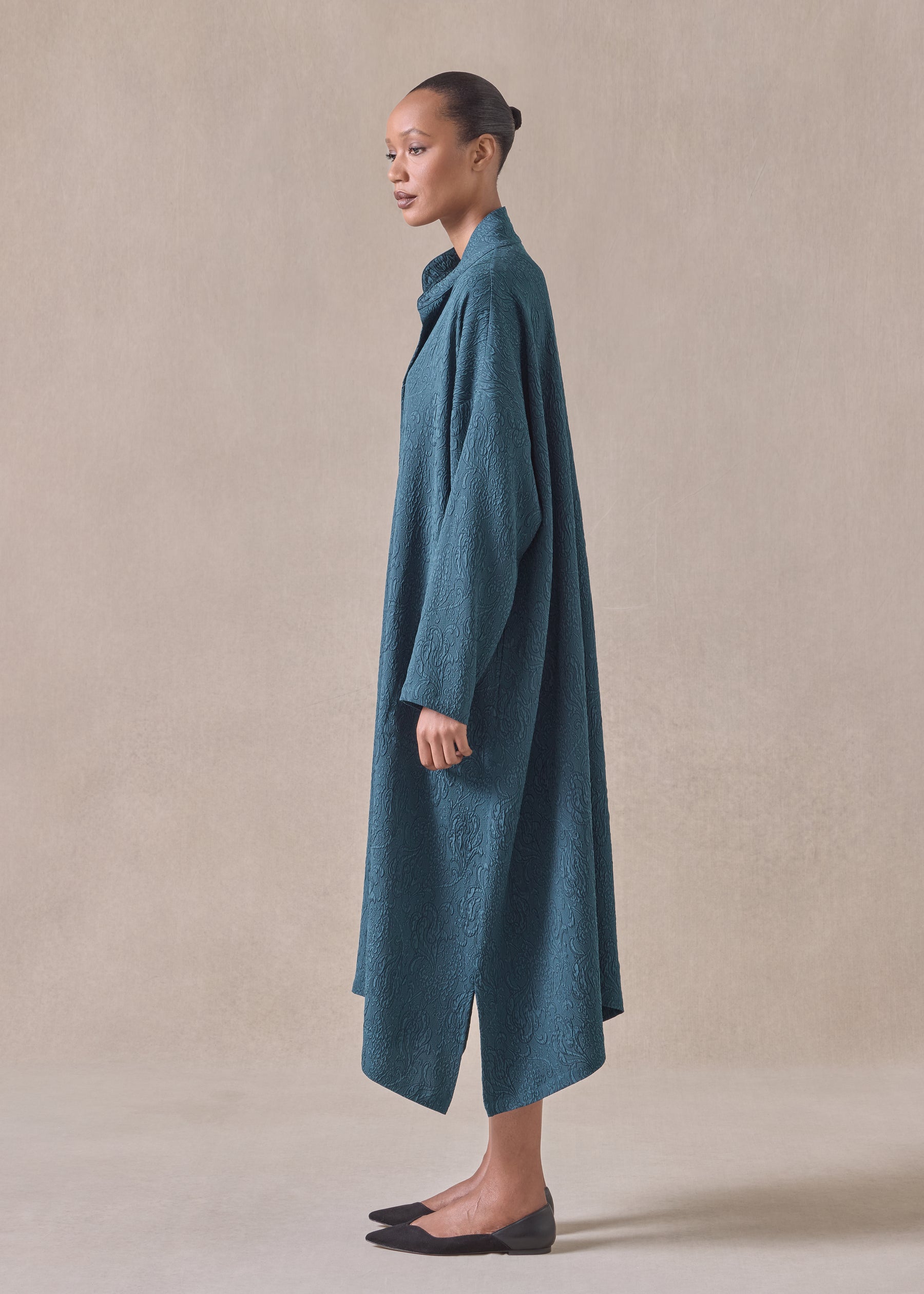 silk wide a-line double stand collar shirt dress