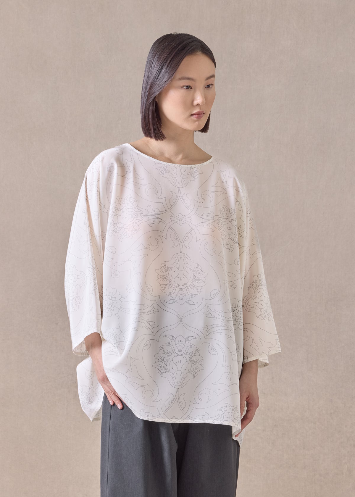 silk boat neck top - long