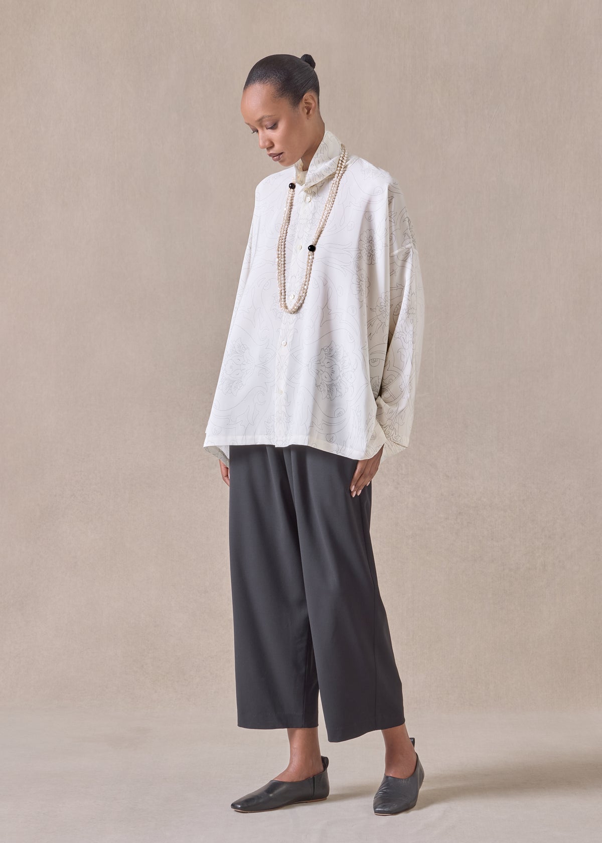 silk wide a-line scrunch neck shirt - mid plus