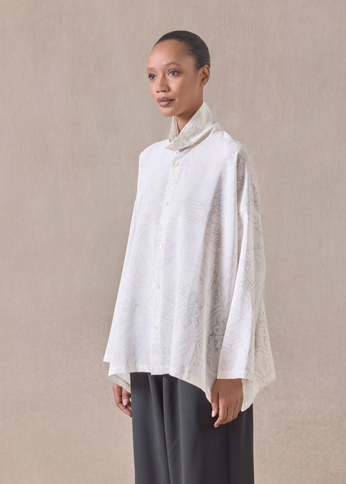 silk wide a-line scrunch neck shirt - mid plus