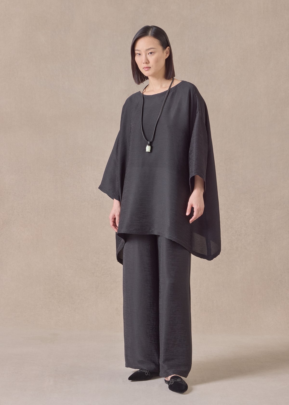 silk wide a-line scoop neck top - long