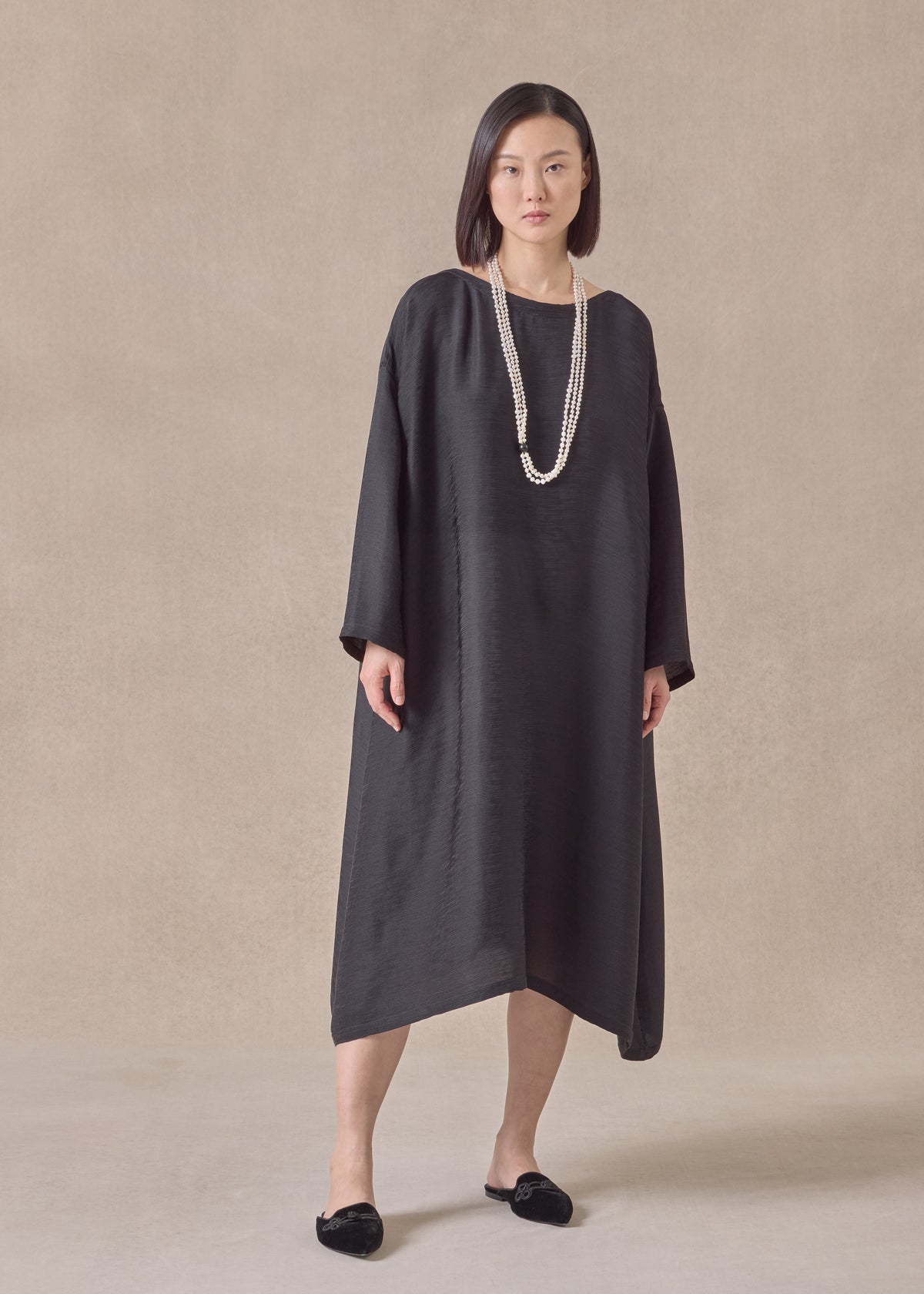 silk wide a-line scoop neck dress