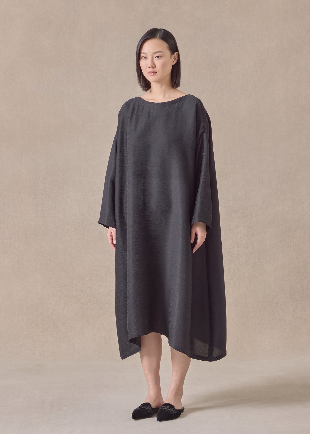 silk wide a-line scoop neck dress