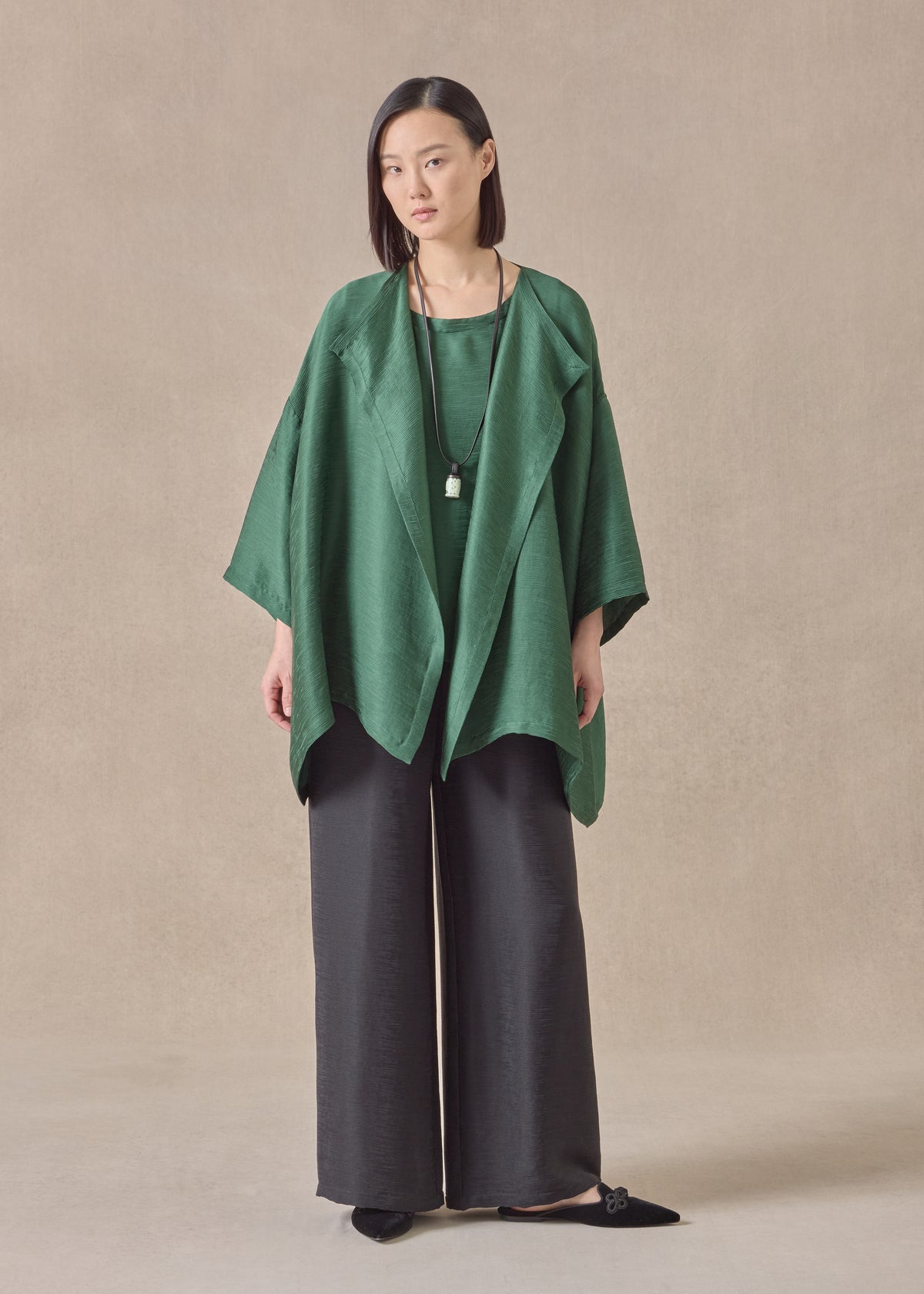 silk wide a-line jacket coat - mid plus