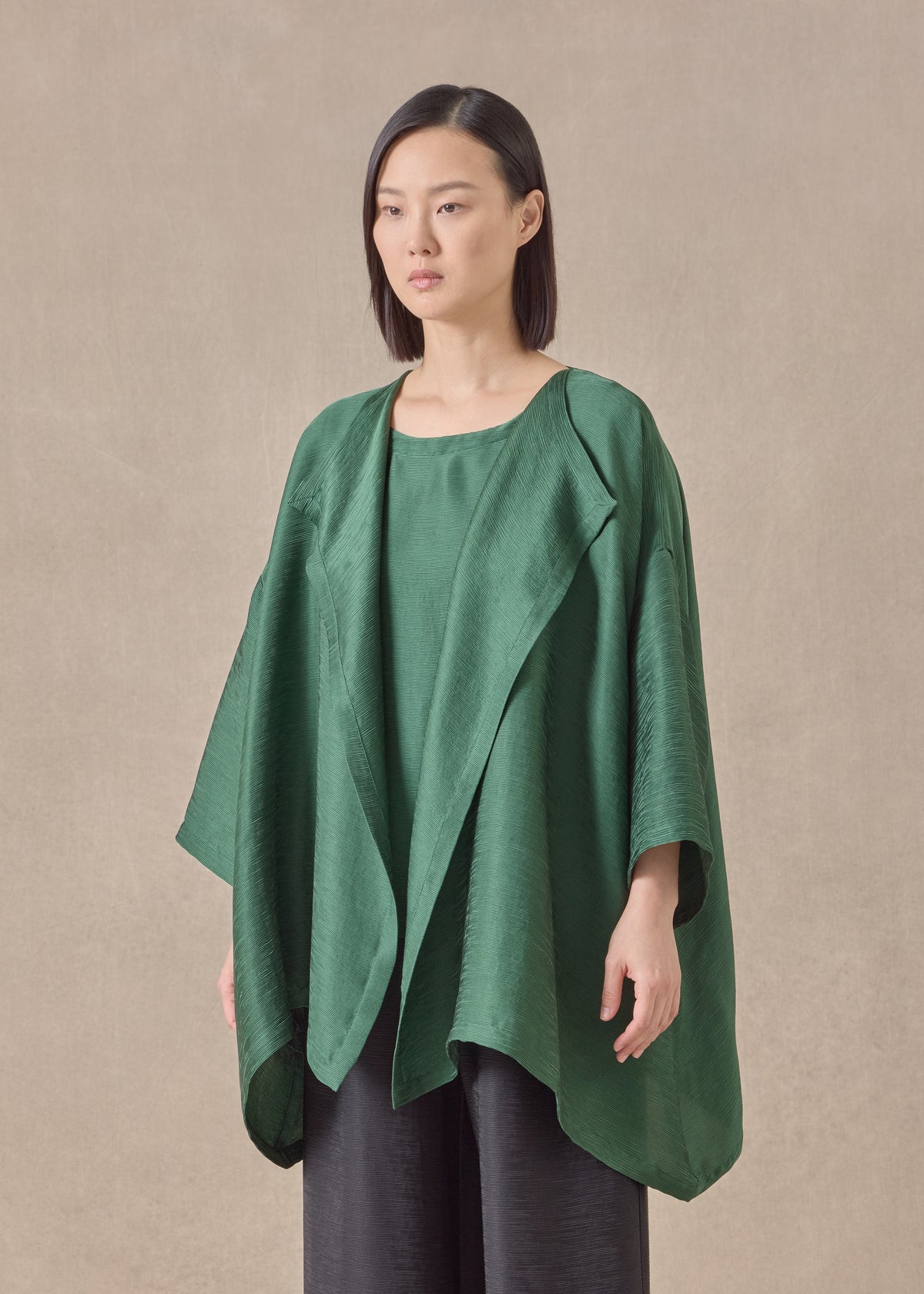 silk wide a-line jacket coat - mid plus