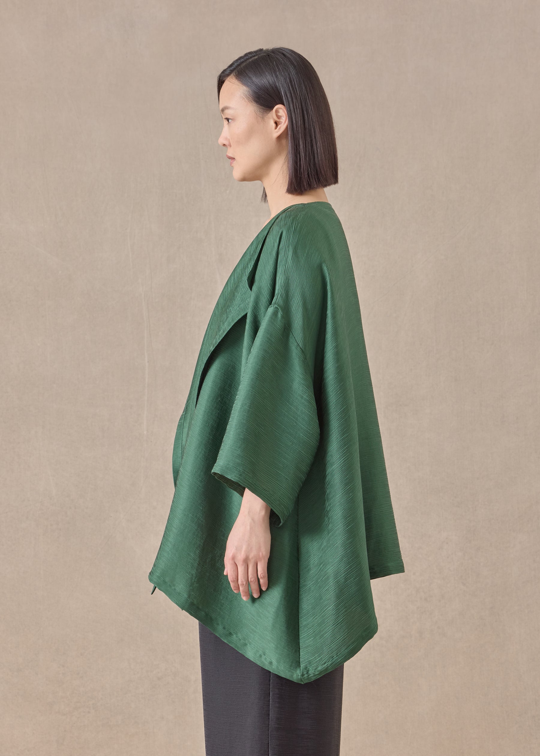 silk wide a-line jacket coat - mid plus