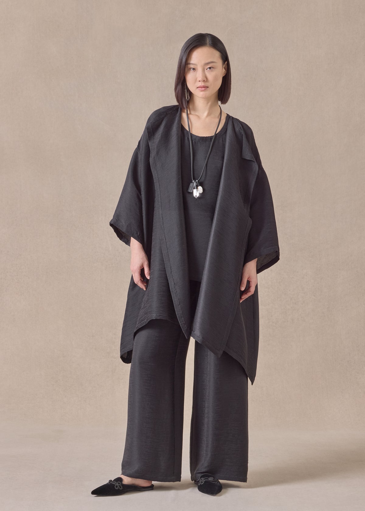 silk wide a-line jacket coat - long plus