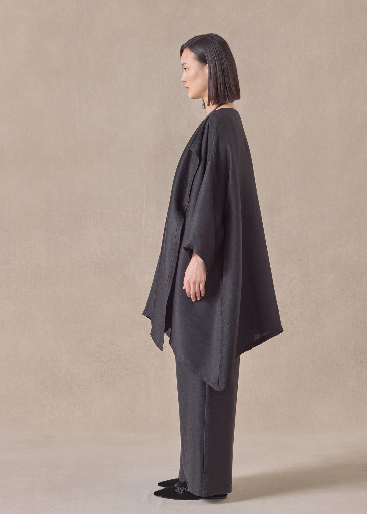 silk wide a-line jacket coat - long plus