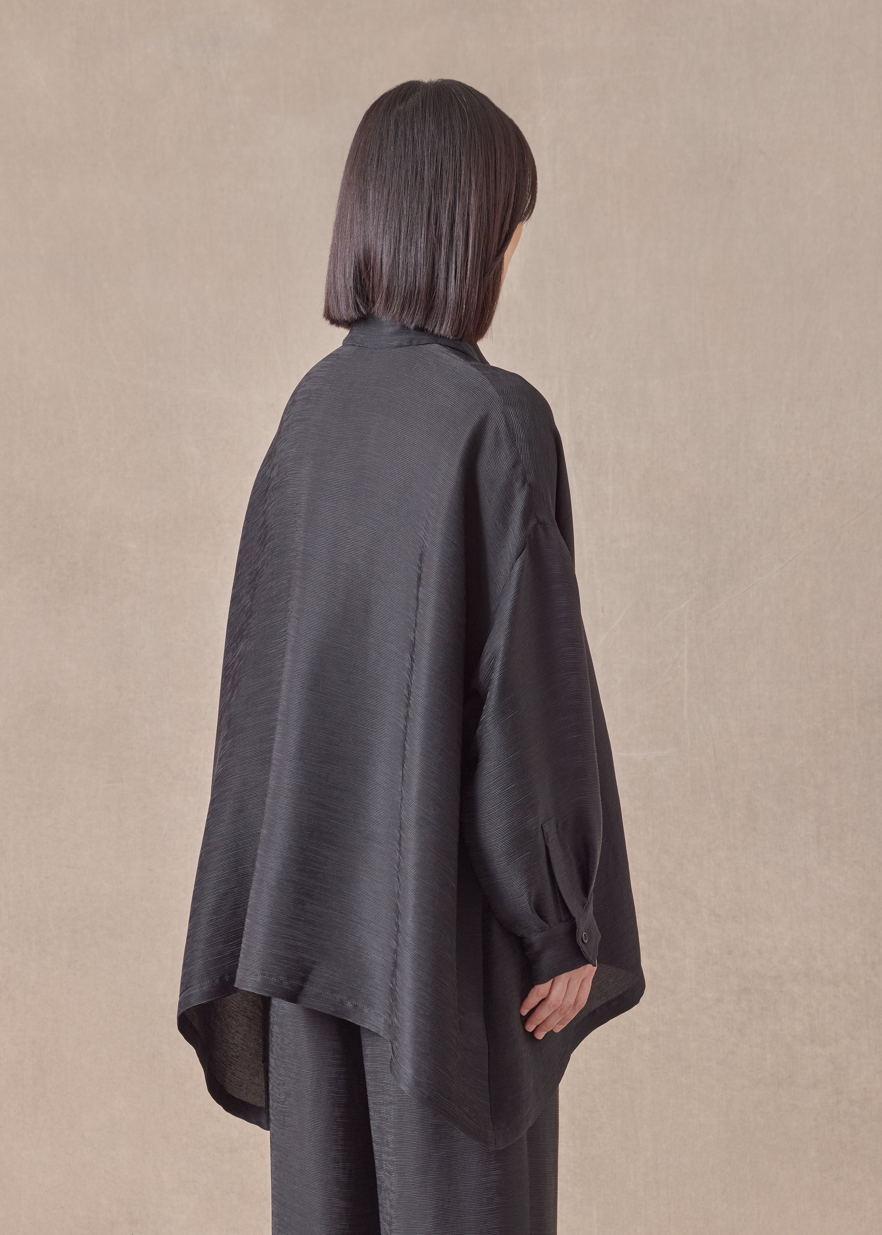 silk wide a-line shirt with collar - mid plus