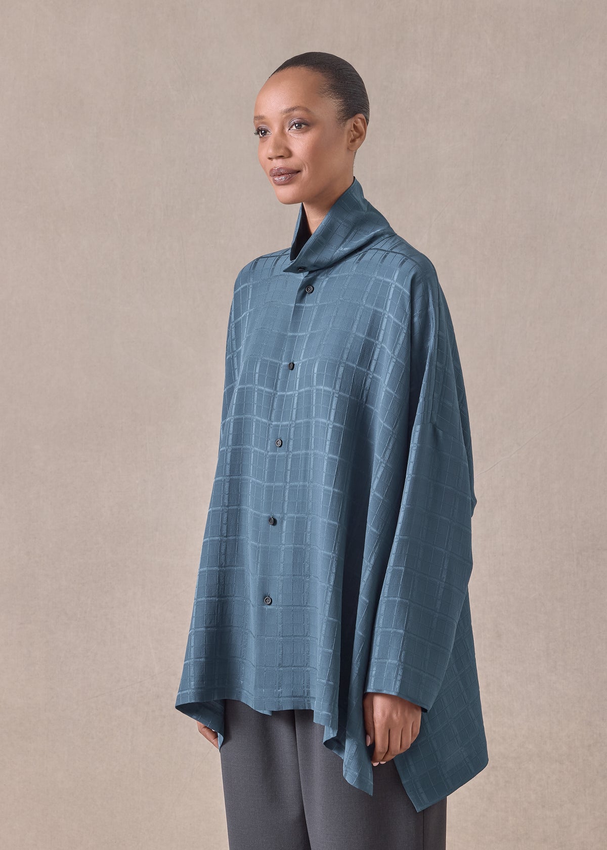 silk wide longer back scrunch neck shirt - long