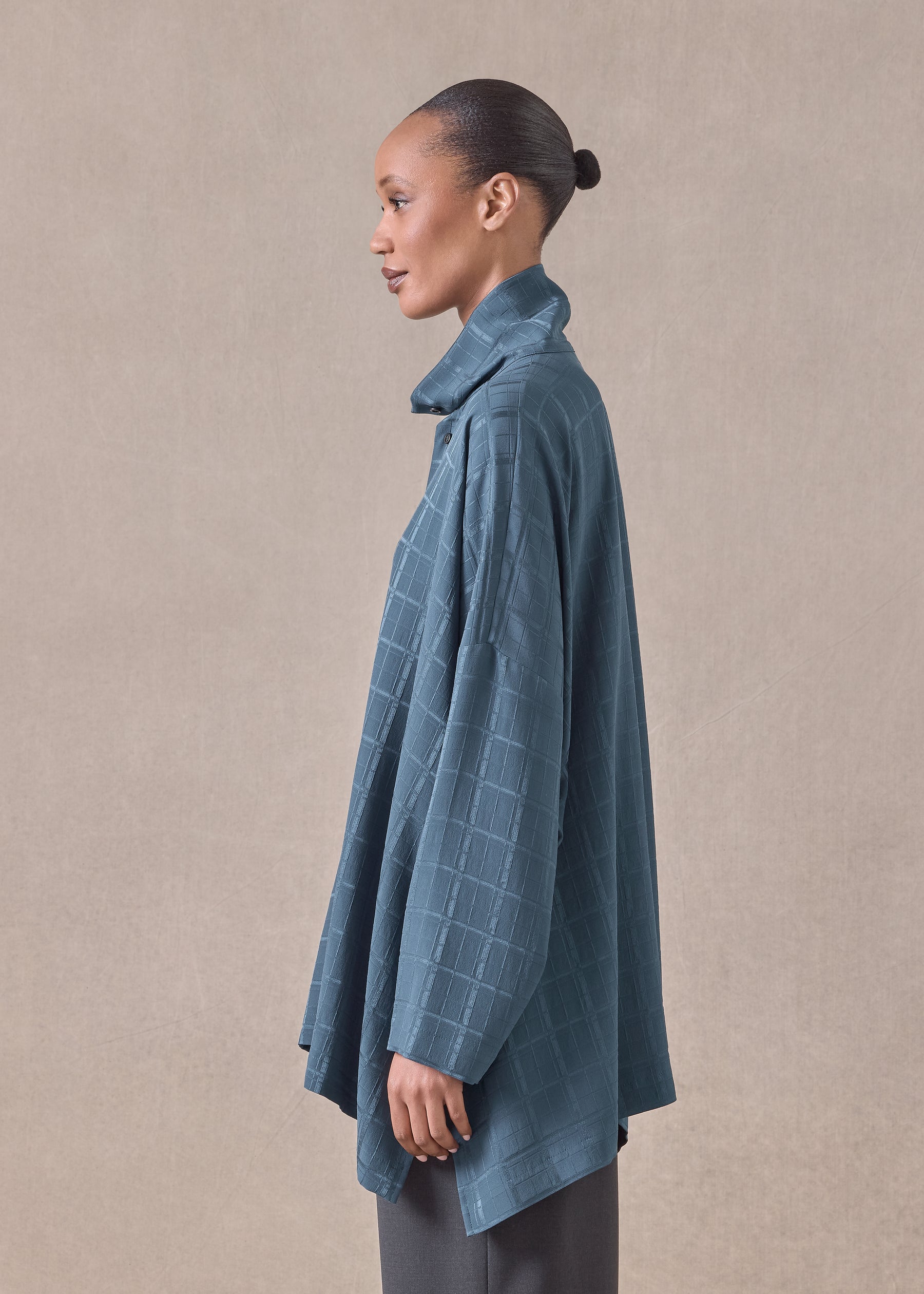silk wide longer back scrunch neck shirt - long