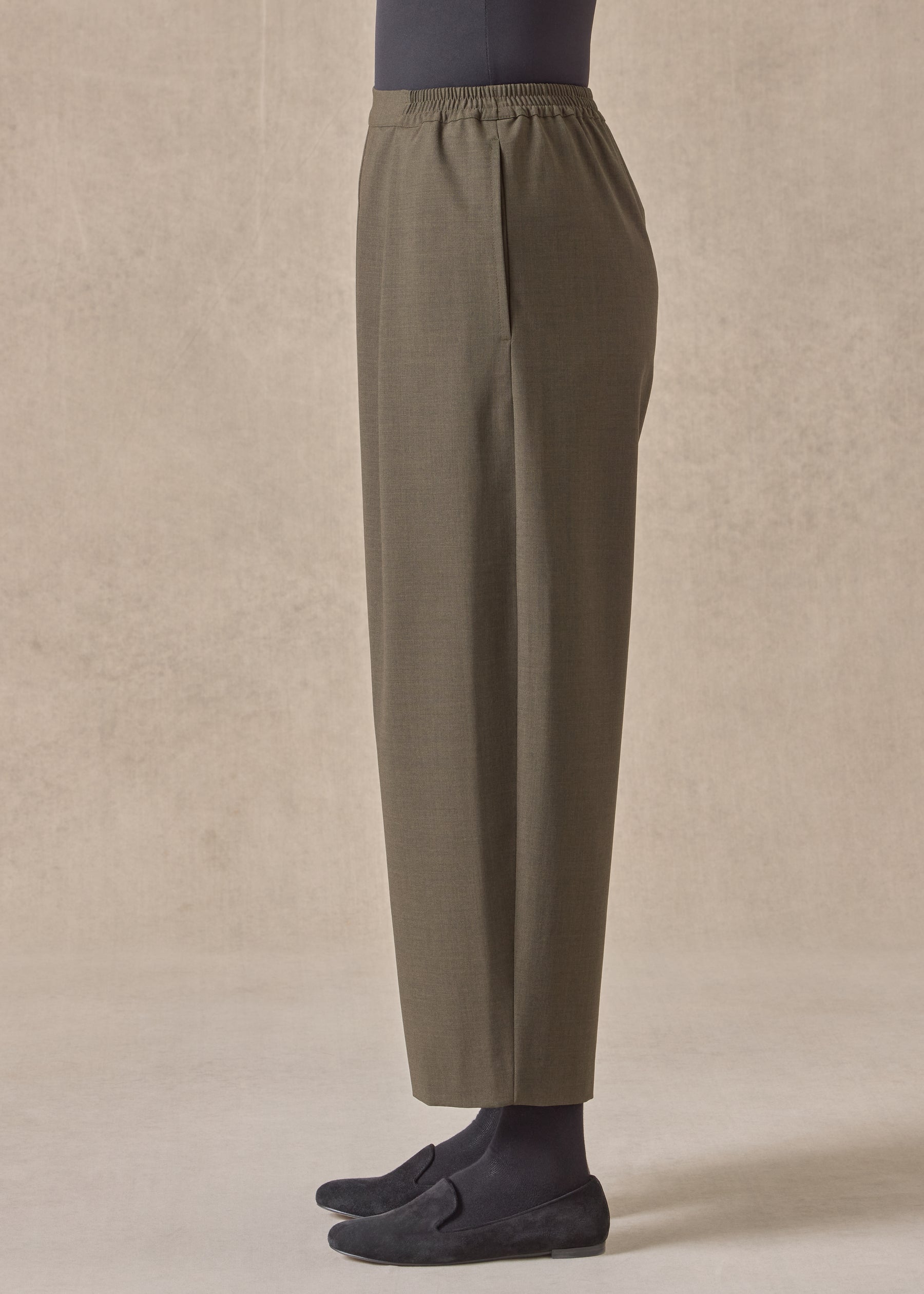 wool cropped flat front pleated trouser