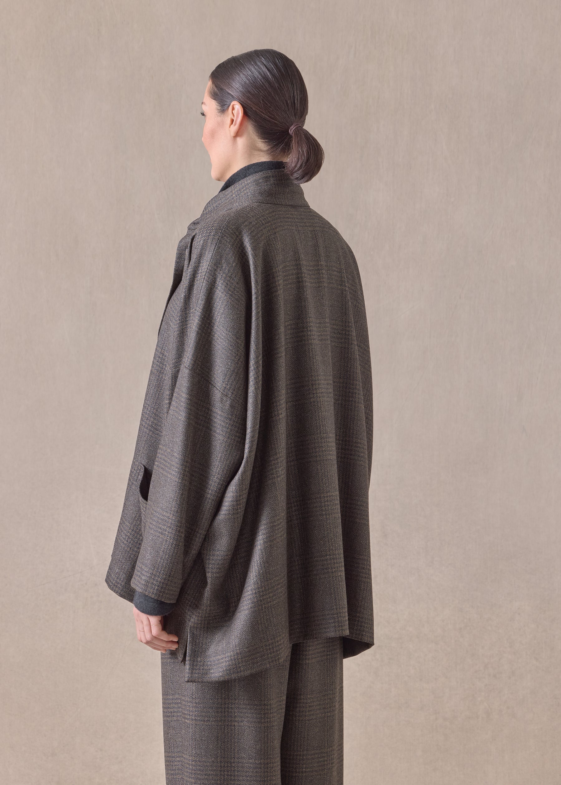 cashmere silk mix wide longer back double stand collar jacket - long